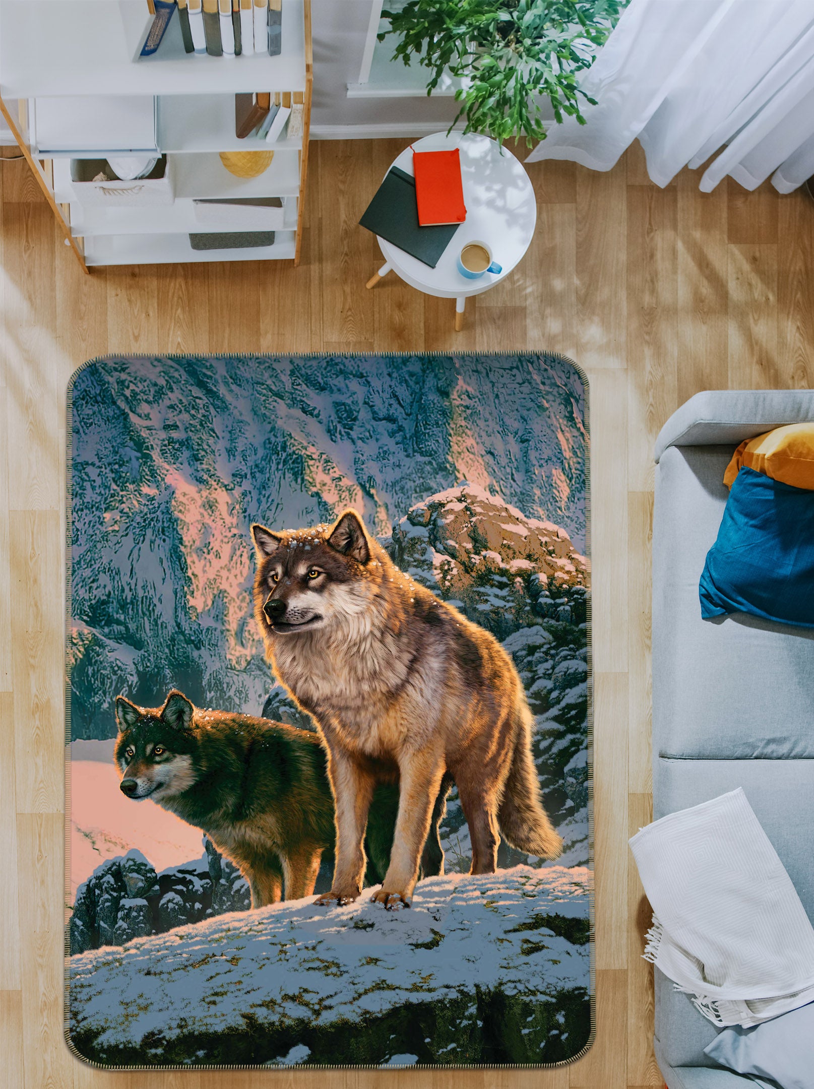 3D Wolf Couple 1088 Vincent Hie Rug Non Slip Rug Mat