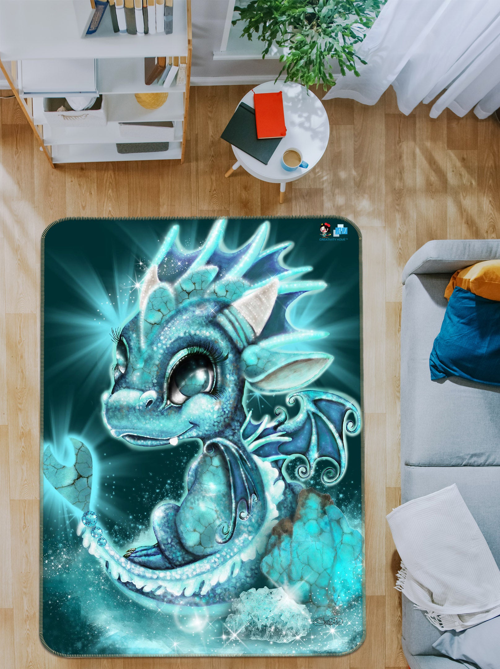 3D Blue Cute Dragon 8543 Sheena Pike Rug Non Slip Rug Mat