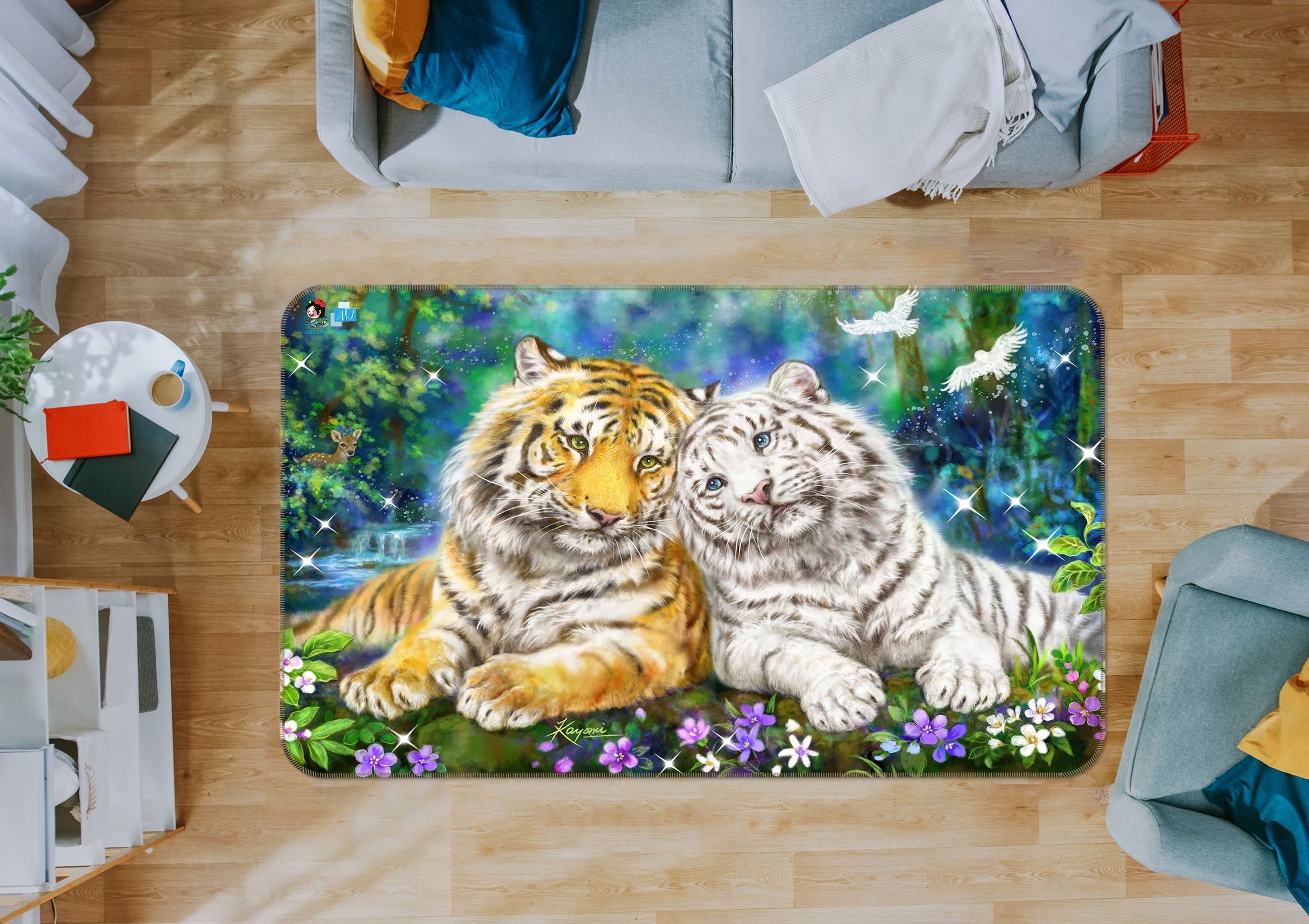 3D Tiger Friend 5733 Kayomi Harai Rug Non Slip Rug Mat