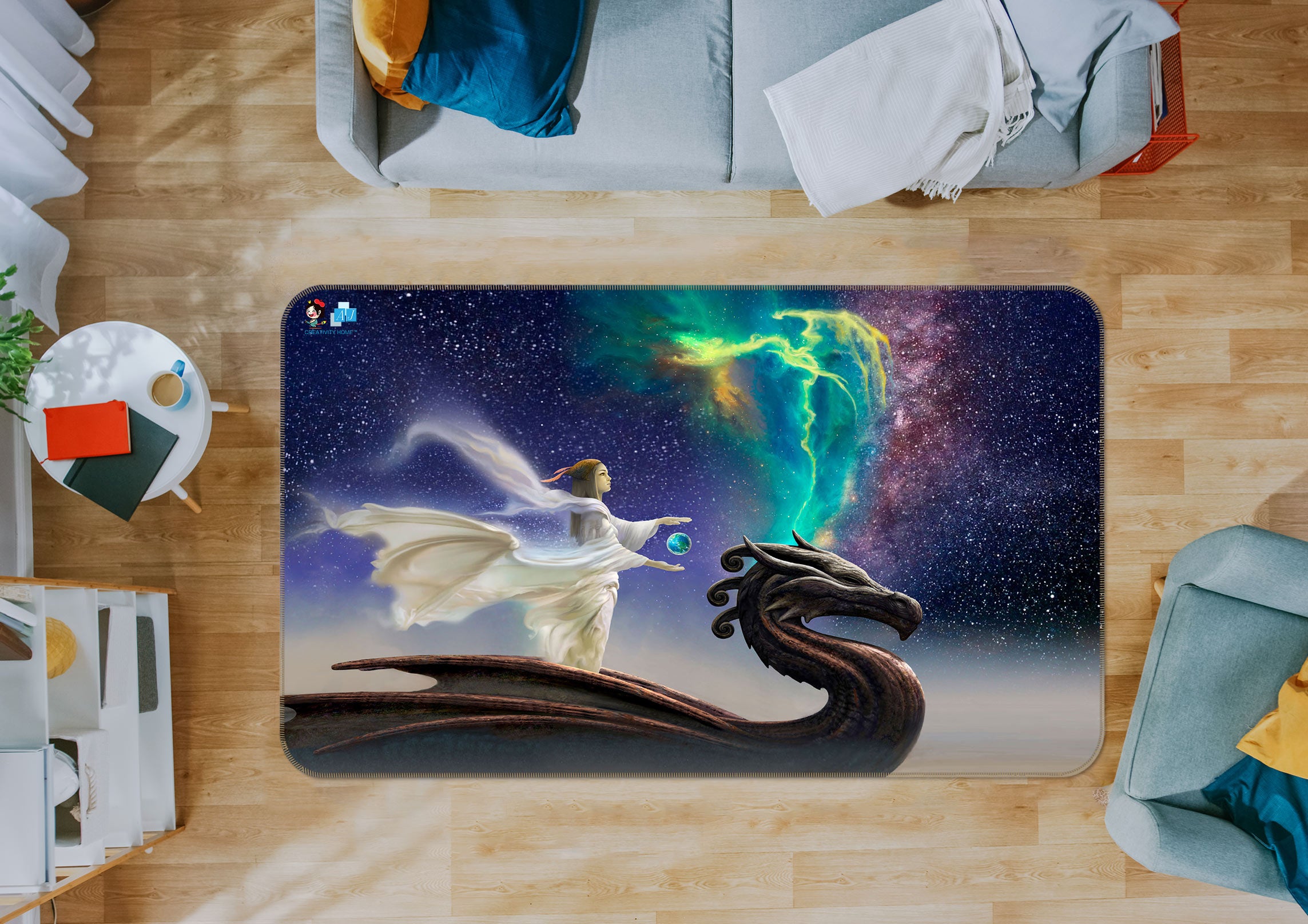 3D Dragon Starry Sky 5176 Ciruelo Rug Non Slip Rug Mat