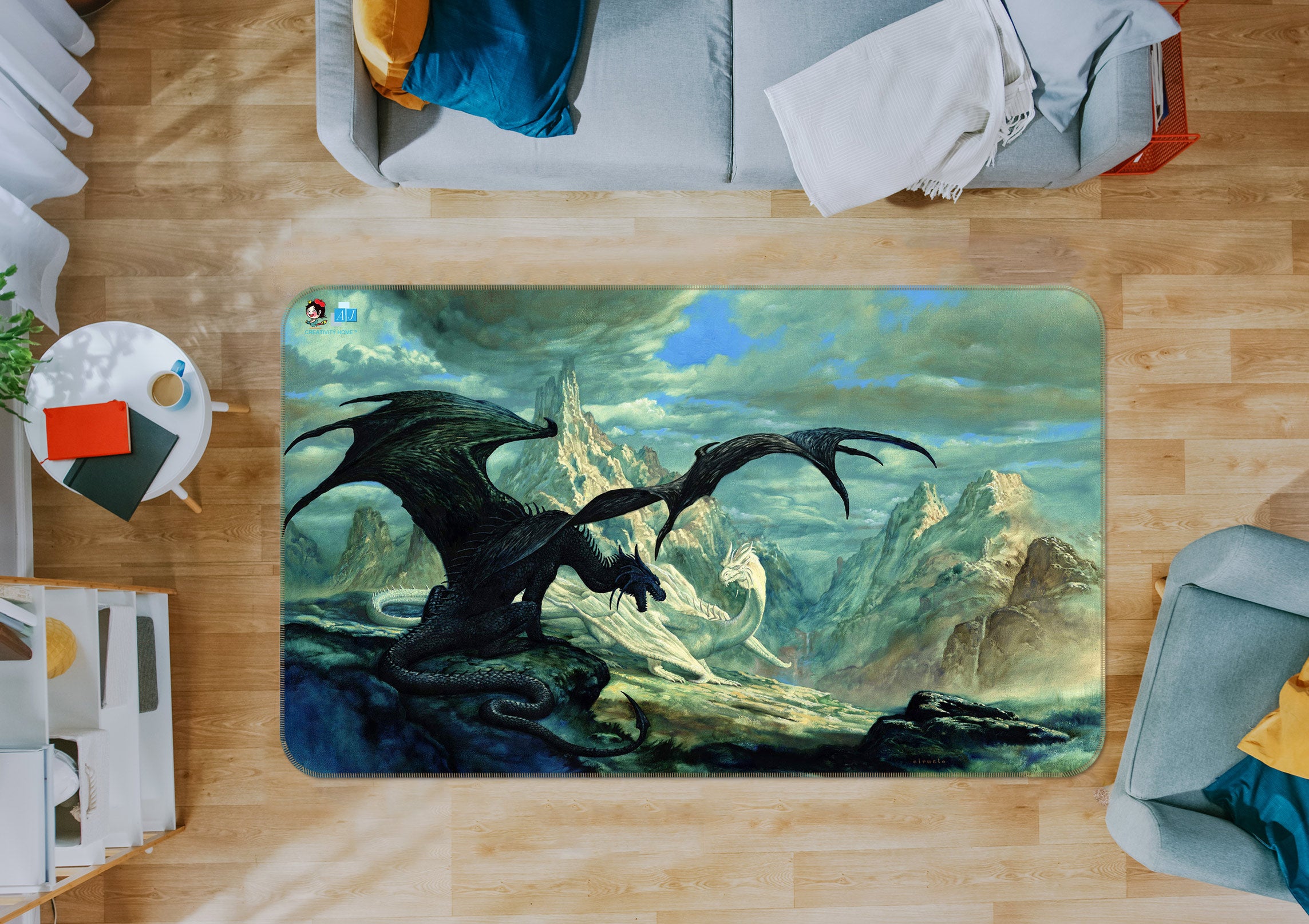 3D Dragon Snow Mountain 5159 Ciruelo Rug Non Slip Rug Mat