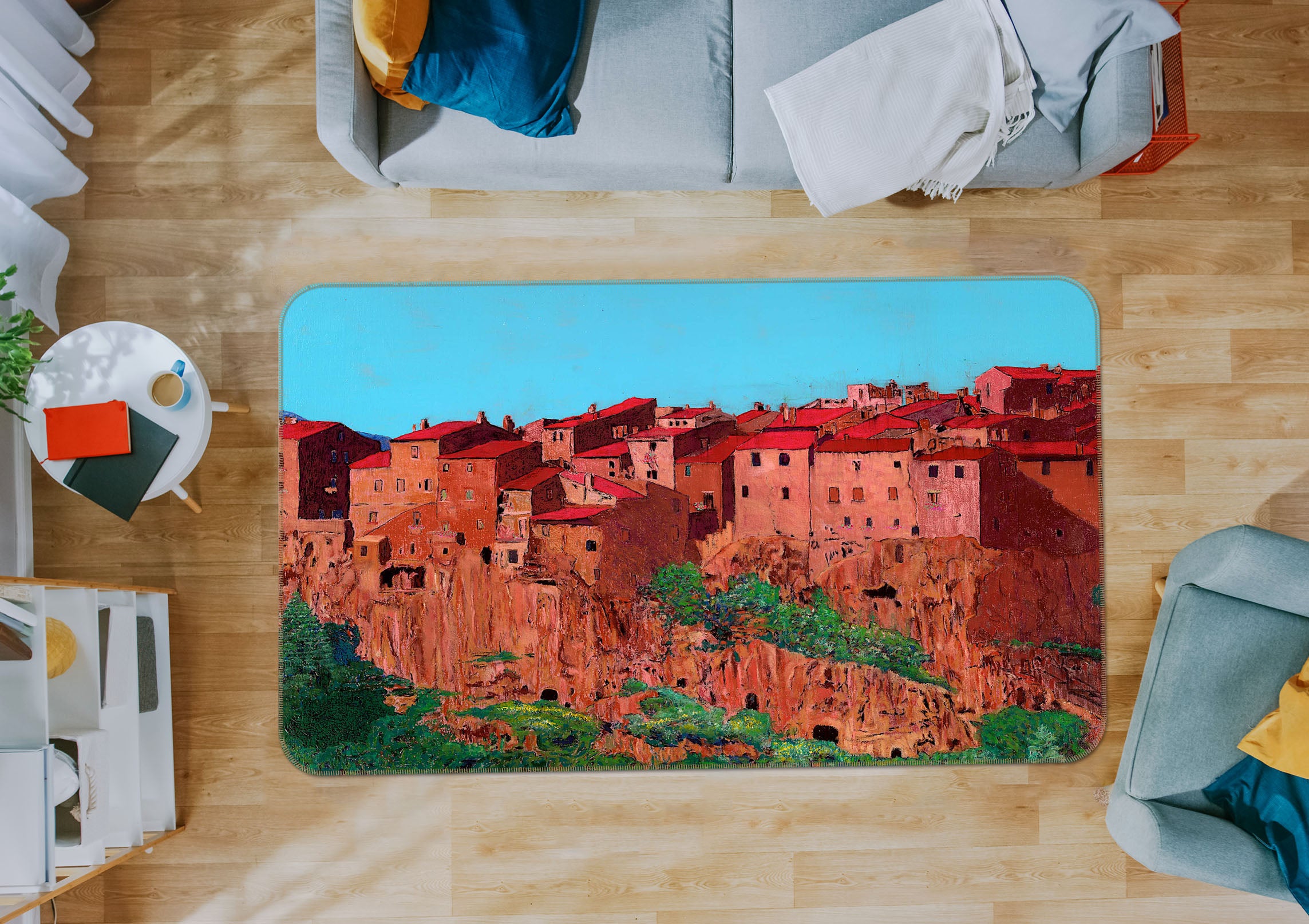 3D Pitigliano Village 1001 Allan P. Friedlander Rug Non Slip Rug Mat