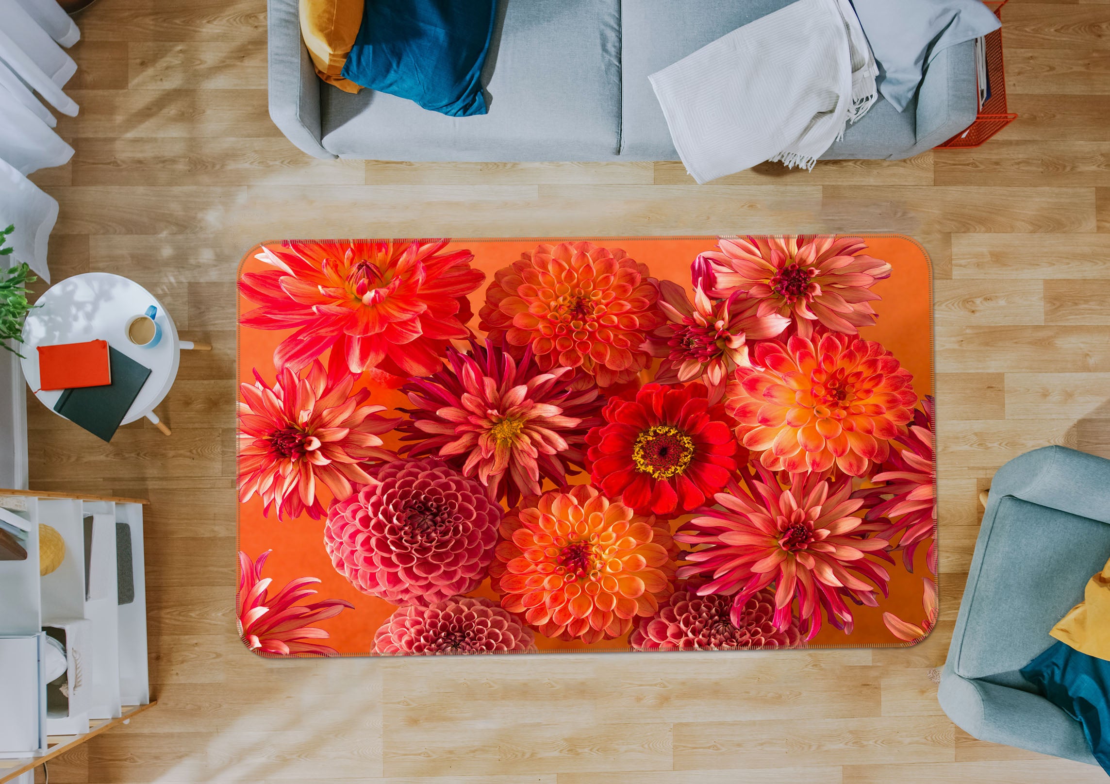 3D Red Chrysanthemum 3023 Assaf Frank Rug Non Slip Rug Mat