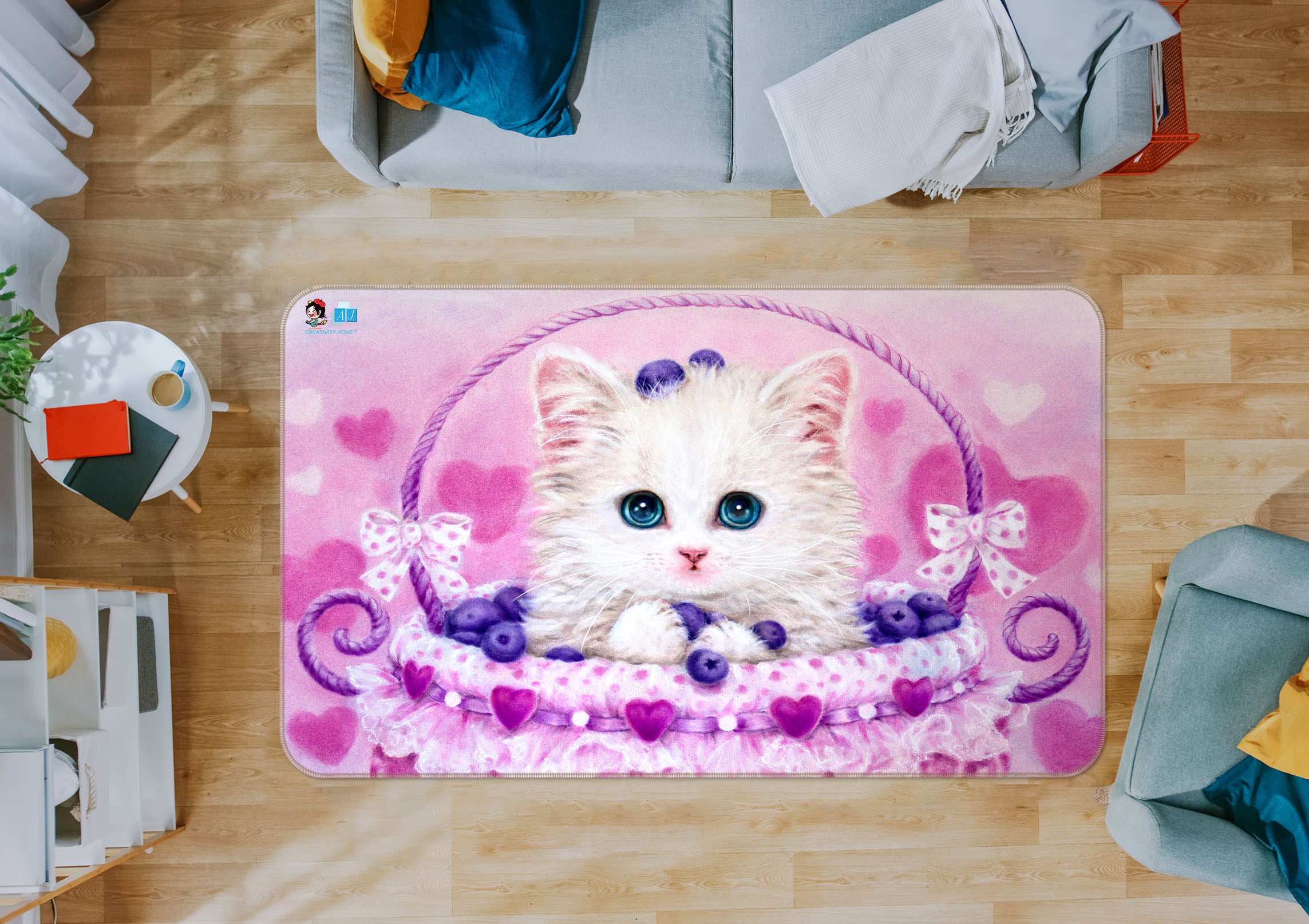 3D Blueberry Cat 5613 Kayomi Harai Rug Non Slip Rug Mat