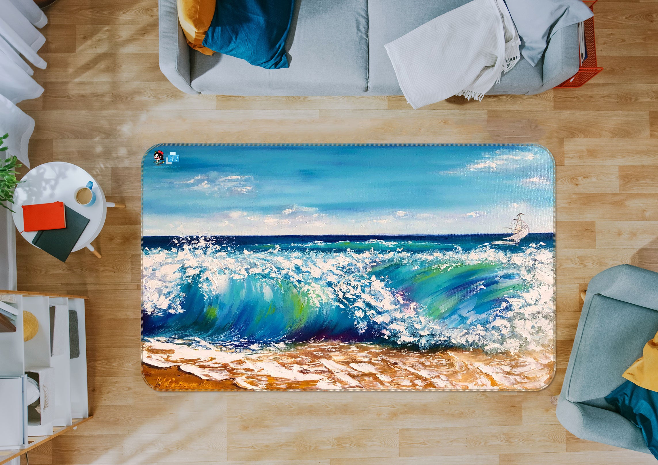 3D Painted Waves 1132 Skromova Marina Rug Non Slip Rug Mat