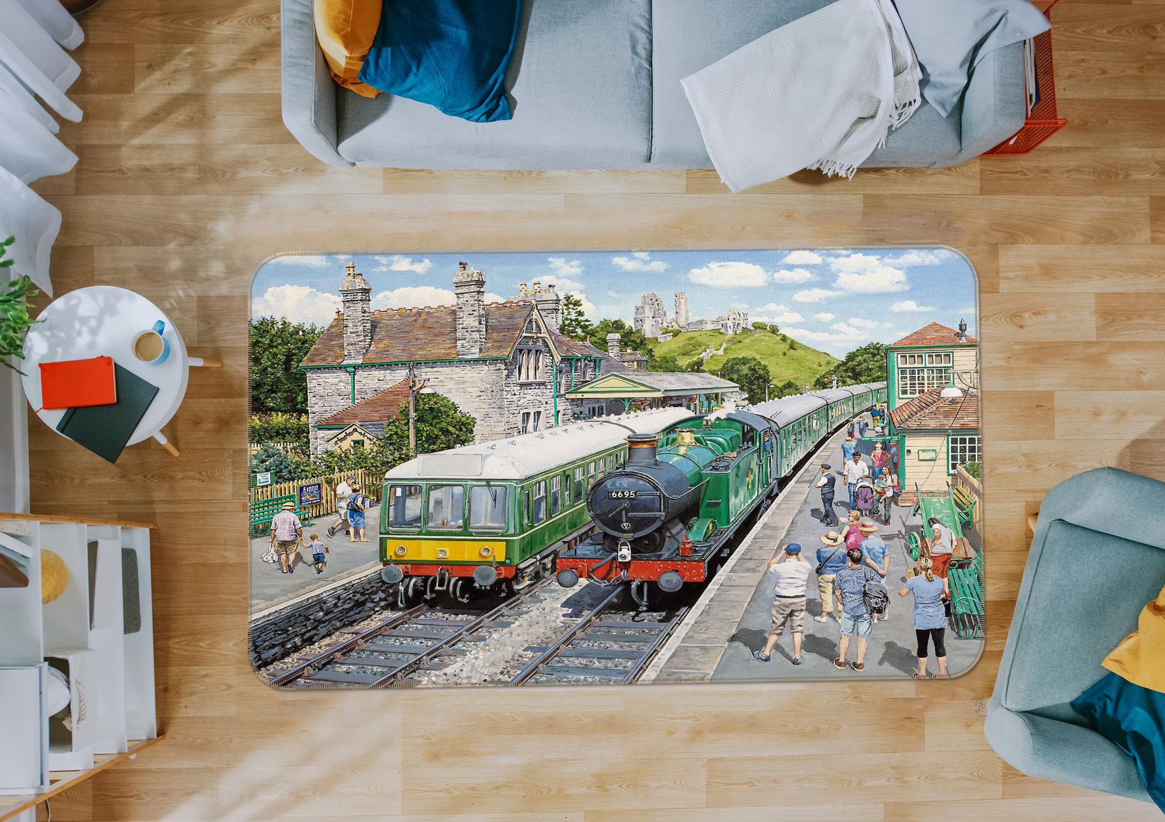 3D Corfe Castle Station 1065 Trevor Mitchell Rug Non Slip Rug Mat