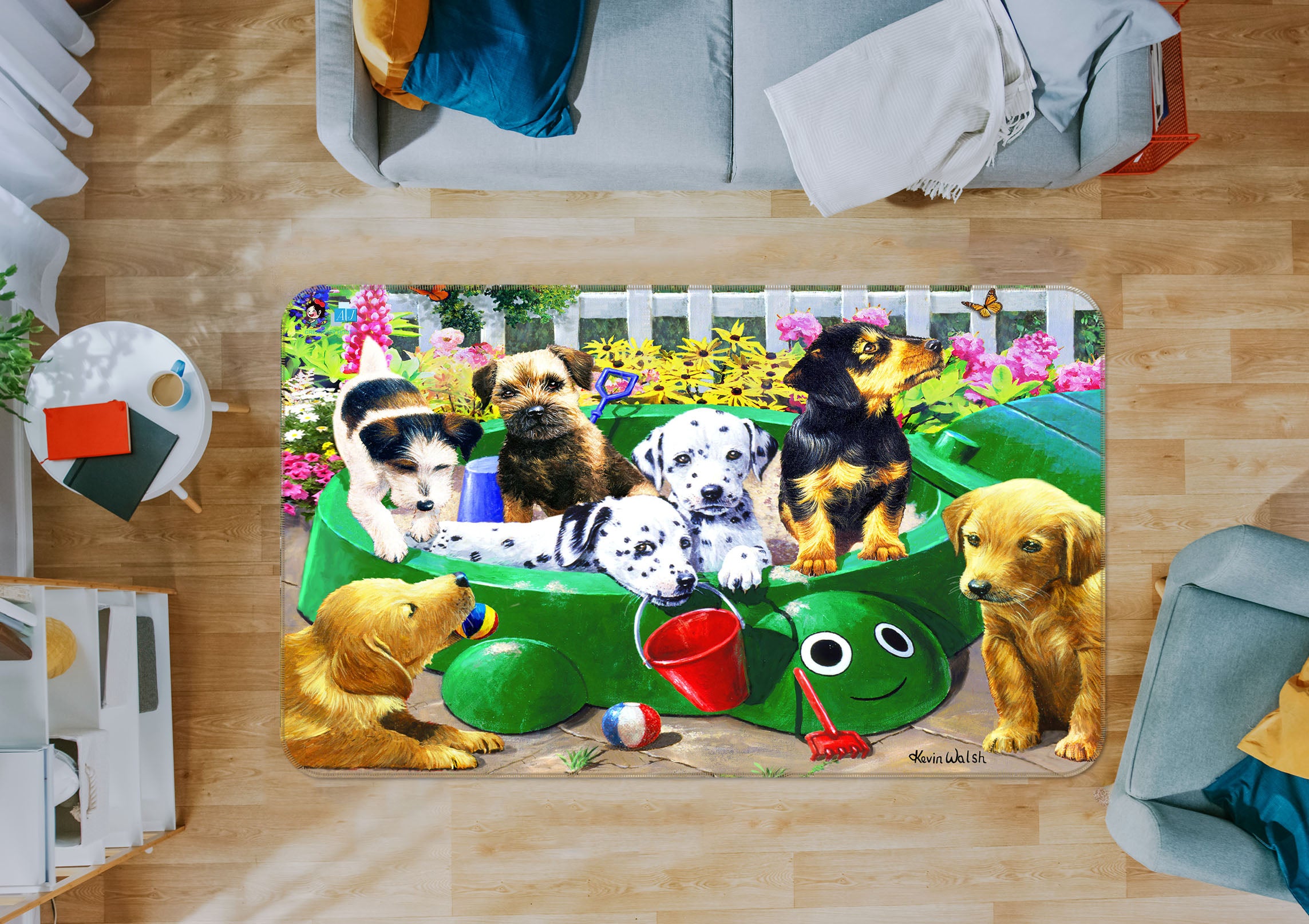 3D Dog Playing 008 Kevin Walsh Rug Non Slip Rug Mat