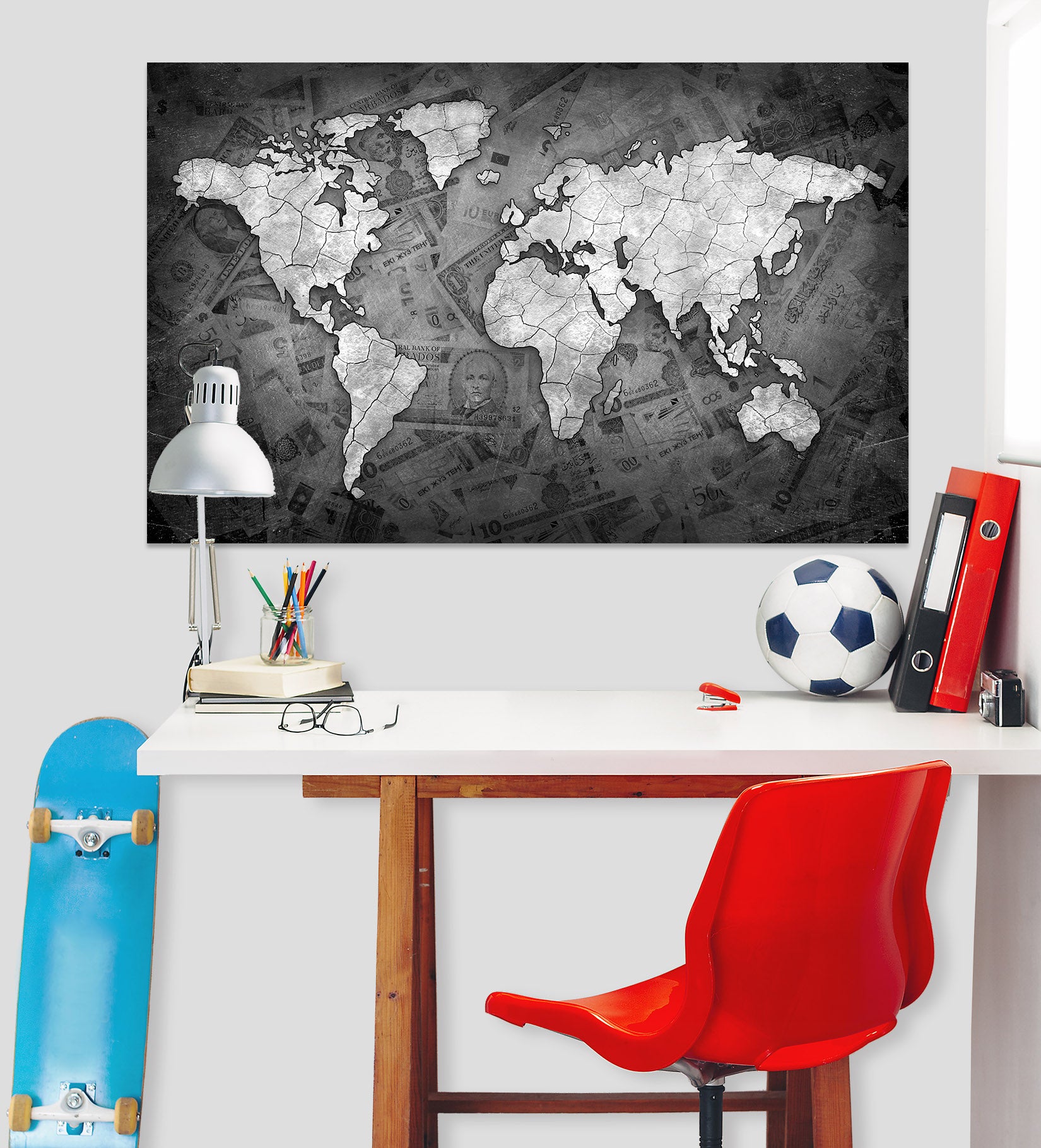 3D White Clouds 109 World Map Wall Sticker