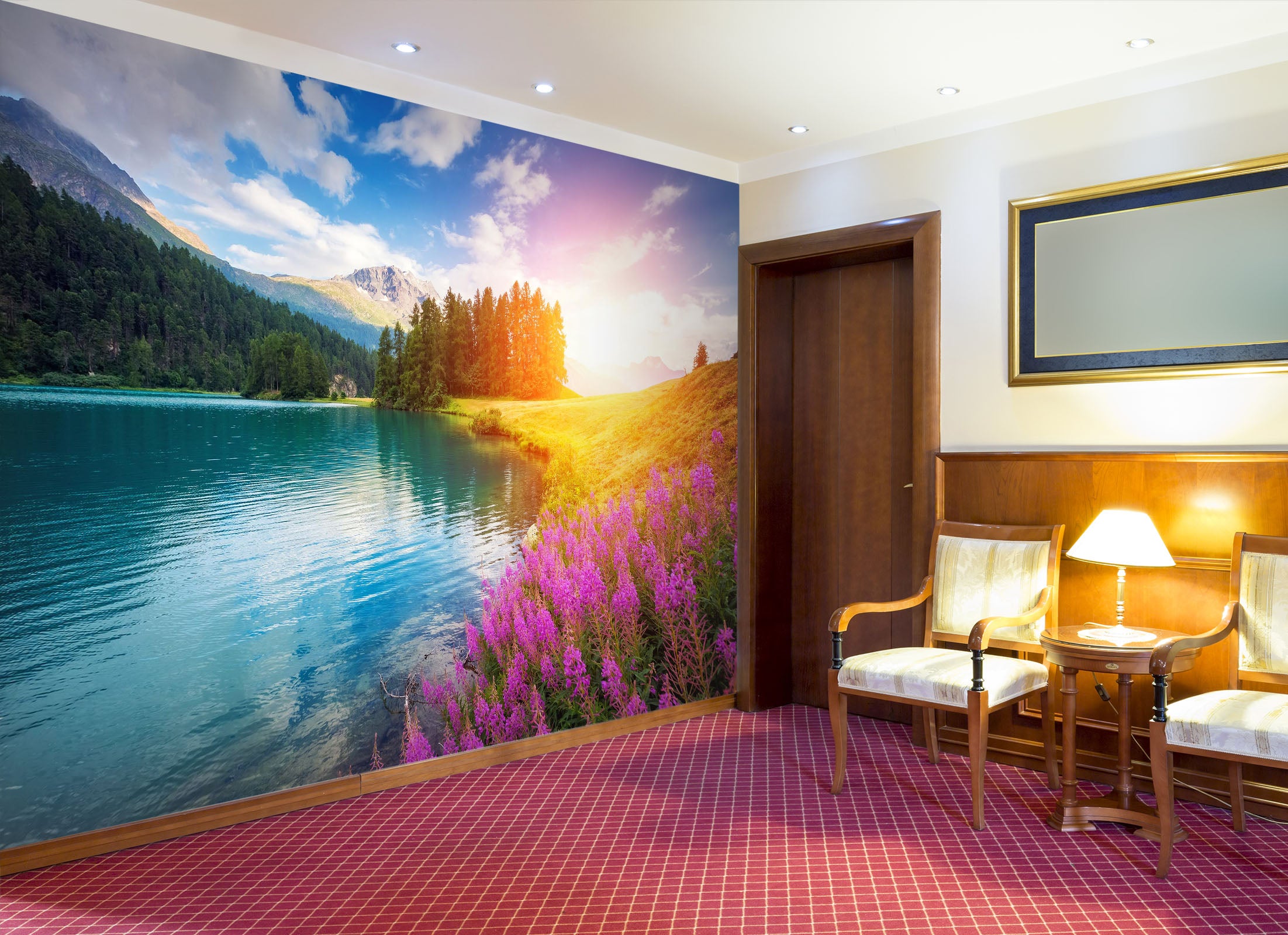 3D Sunset Lake 197 Wall Murals