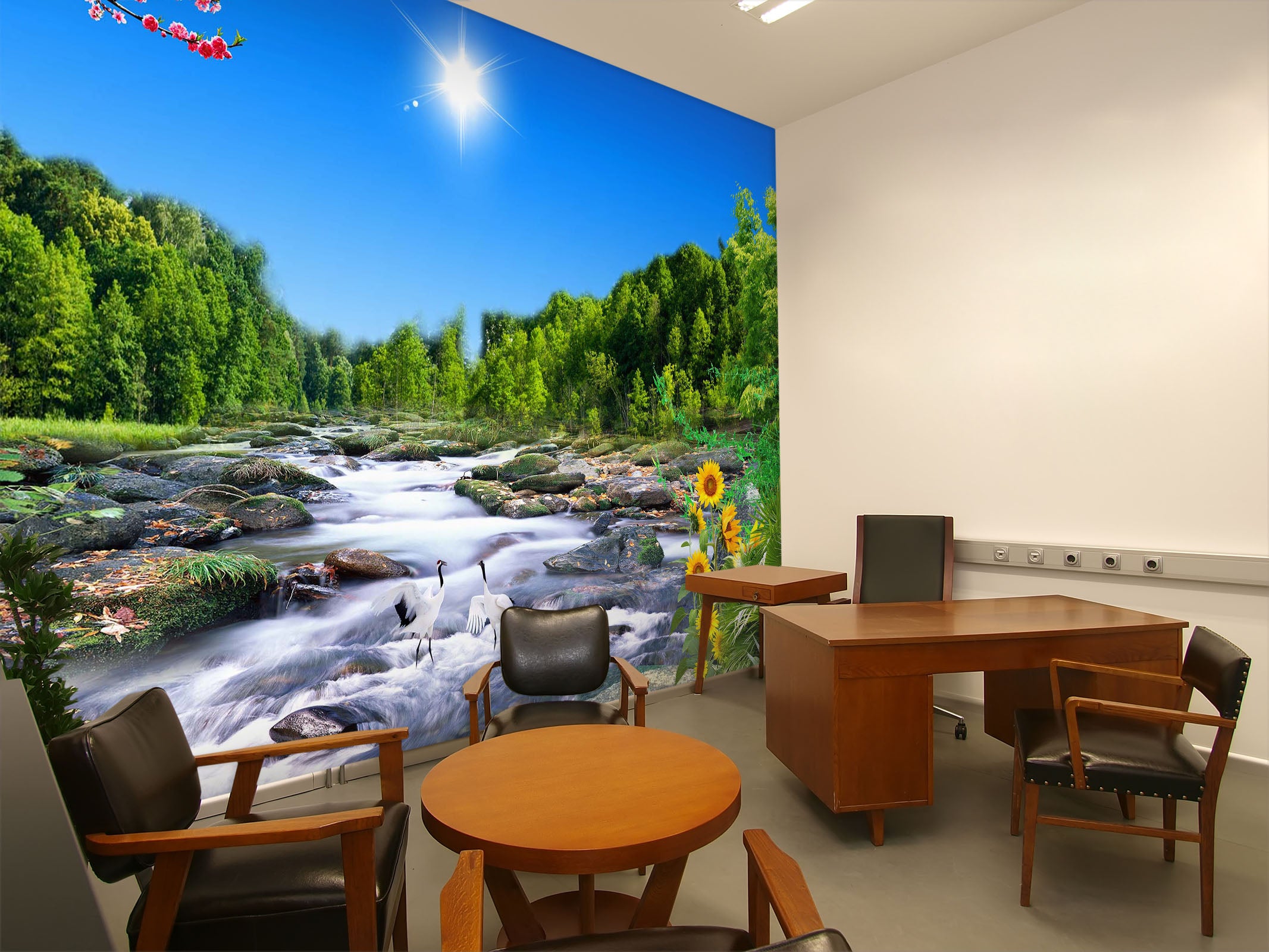 3D River Ccrane Forest 205 Wall Murals