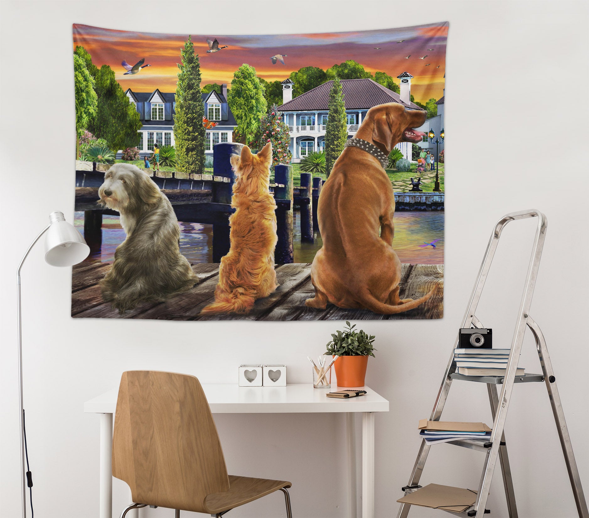 3D Peace Dog Bridge 722 Adrian Chesterman Tapestry Hanging Cloth Hang