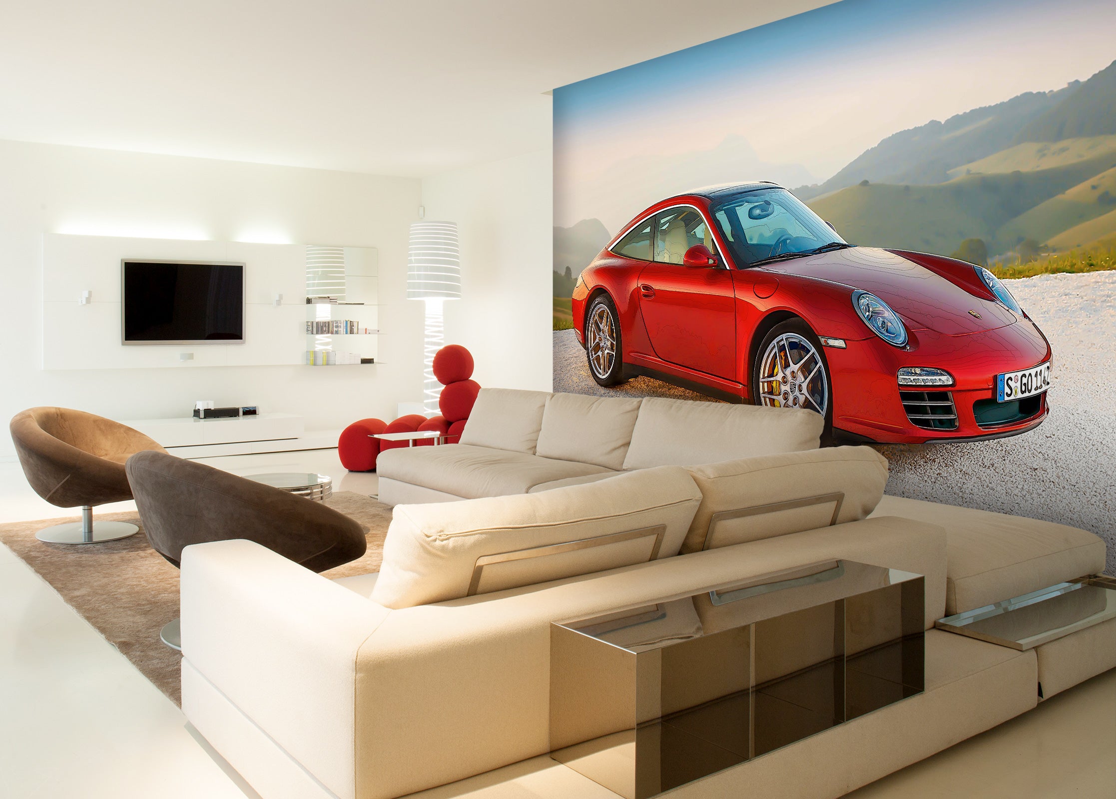 3D Red Car 9160 Alius Herb Wall Mural Wall Murals