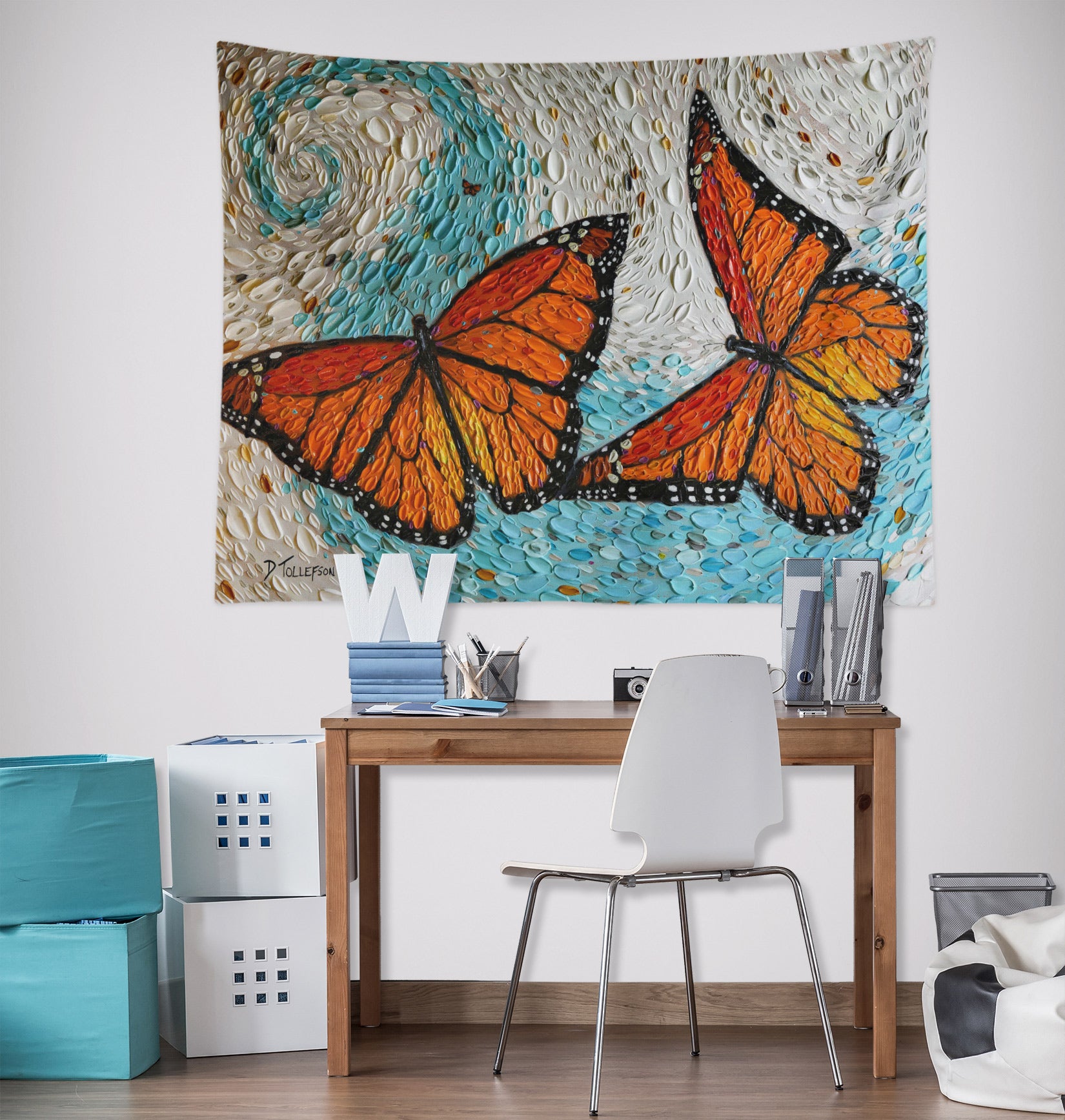 3D Two Butterflies 11820 Dena Tollefson Tapestry Hanging Cloth Hang