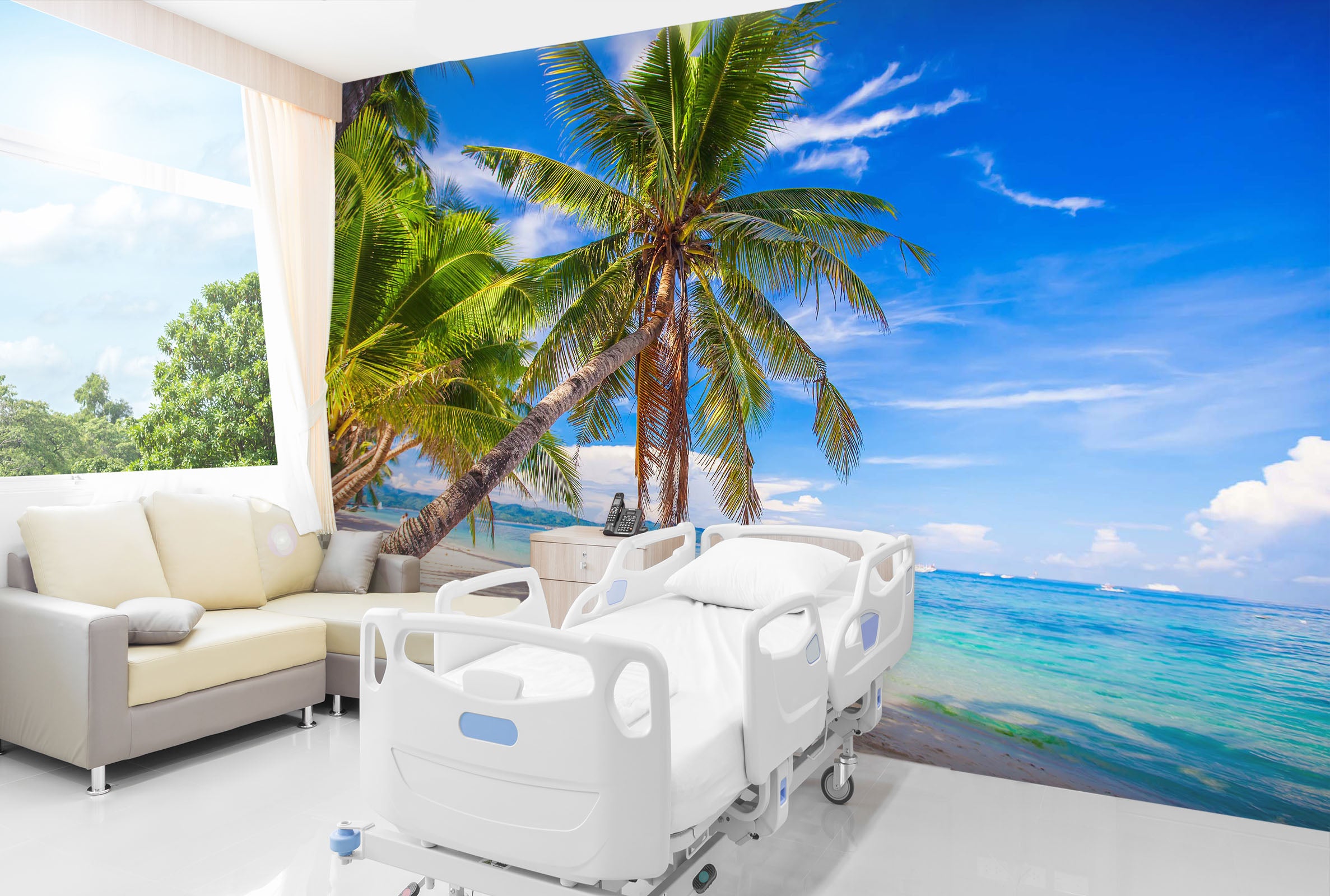 3D White Beach Tree 232 Wall Murals