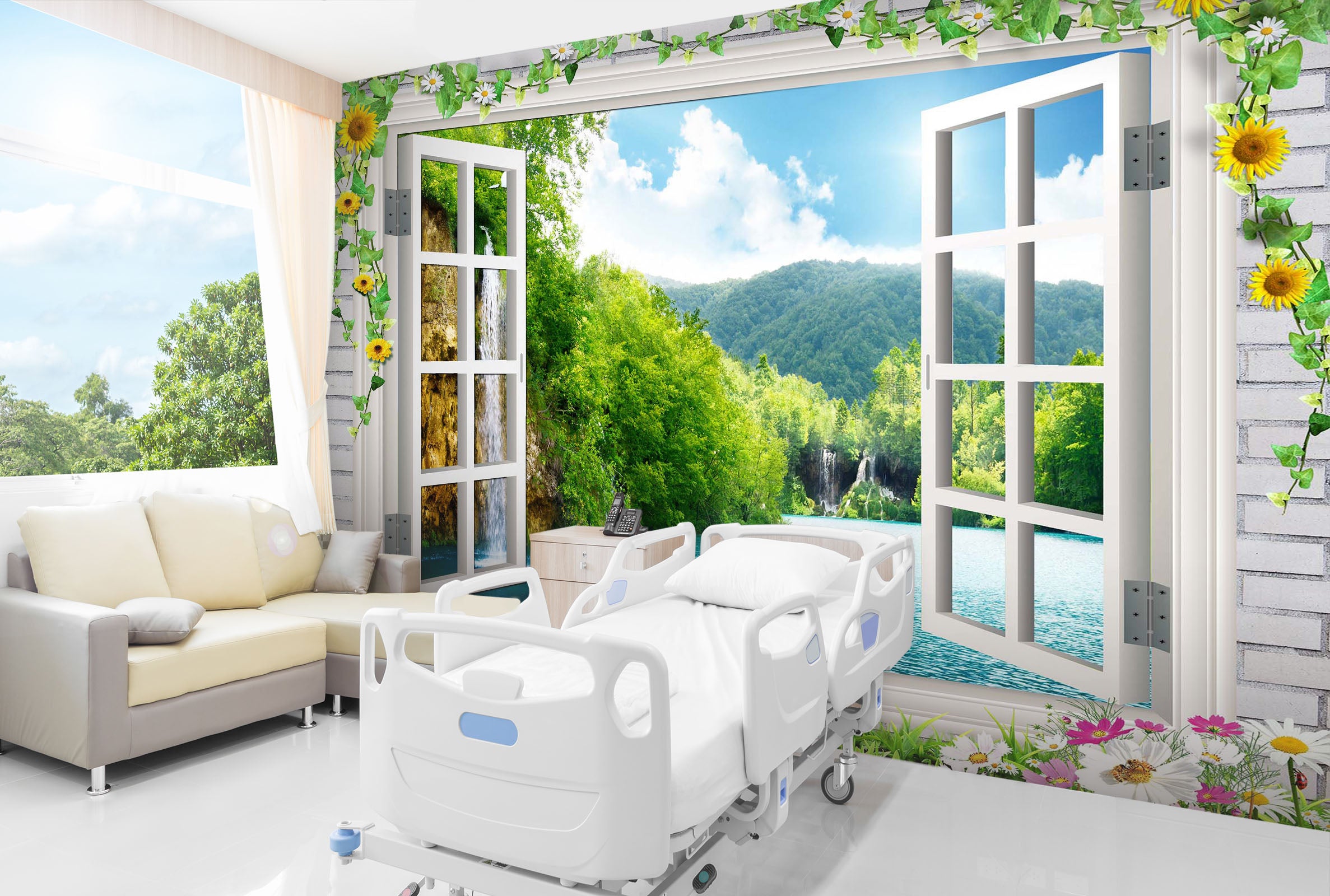 3D Window Waterfall 228 Wall Murals