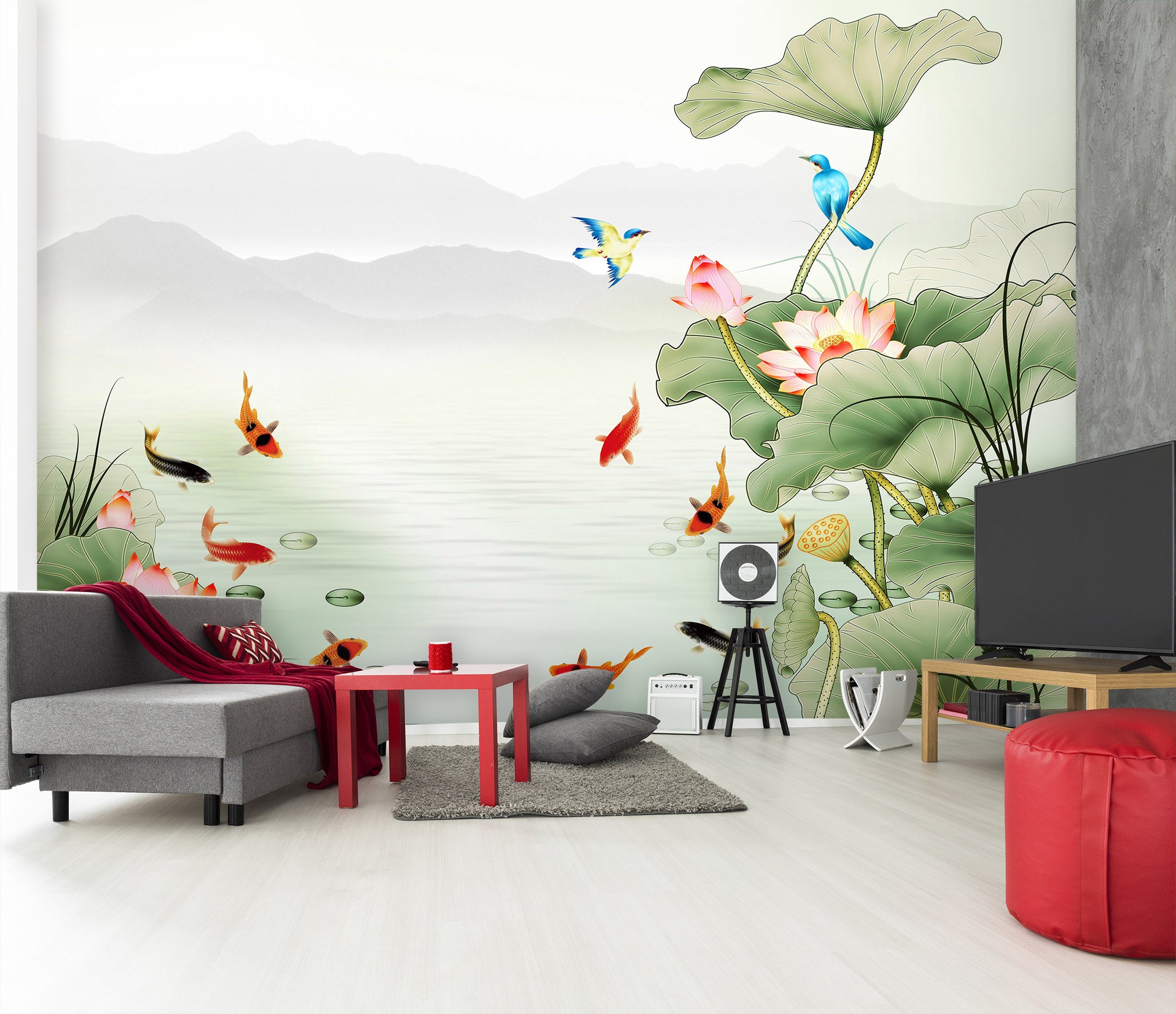 3D Lotus Fish 1478 Wall Murals