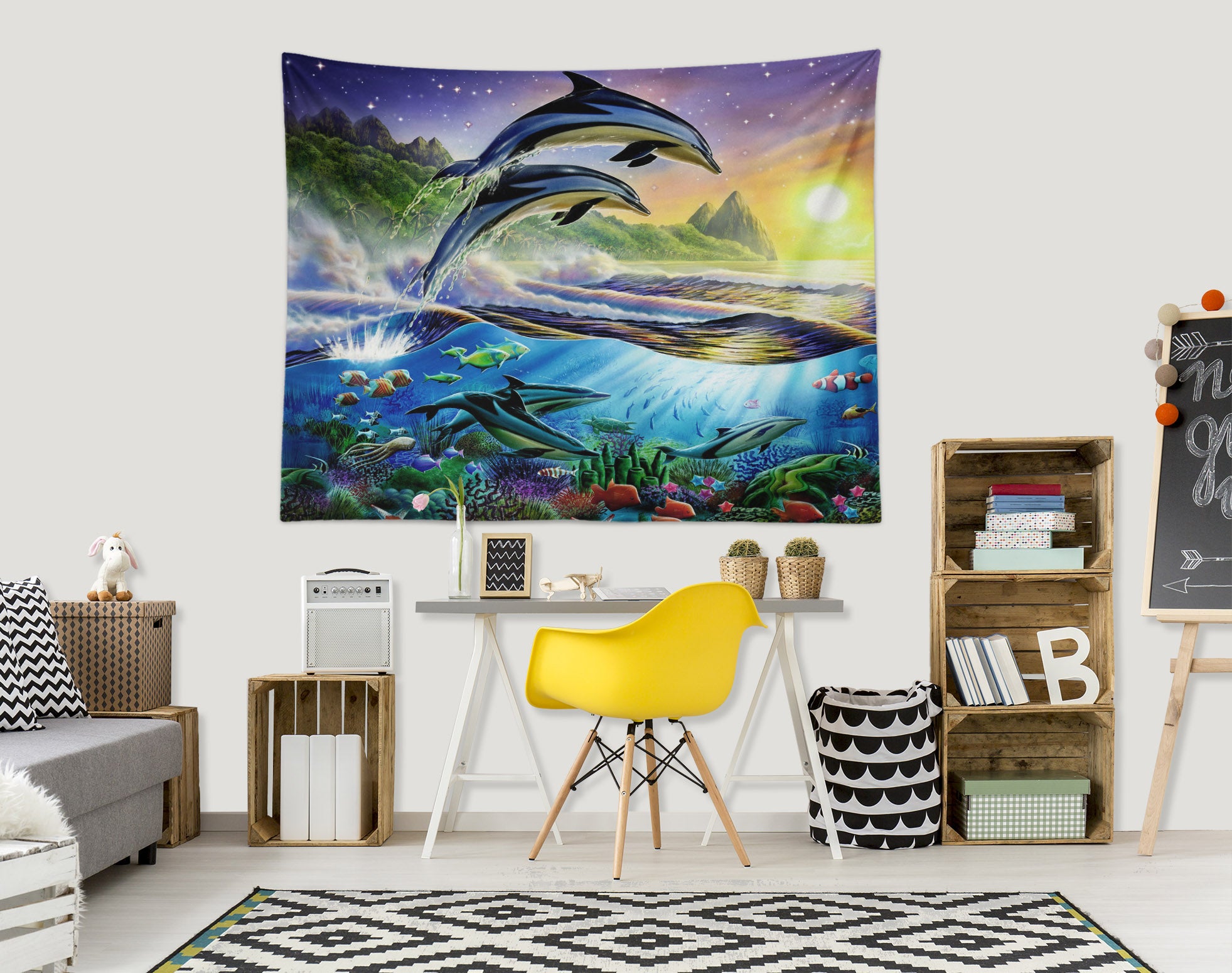 3D Marine Dolphin 106 Adrian Chesterman Tapestry Hanging Cloth Hang