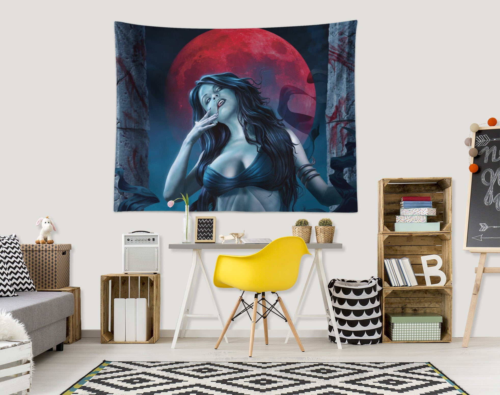 3D Red Moon Pretty Woman 121200 Tom Wood Tapestry Hanging Cloth Hang