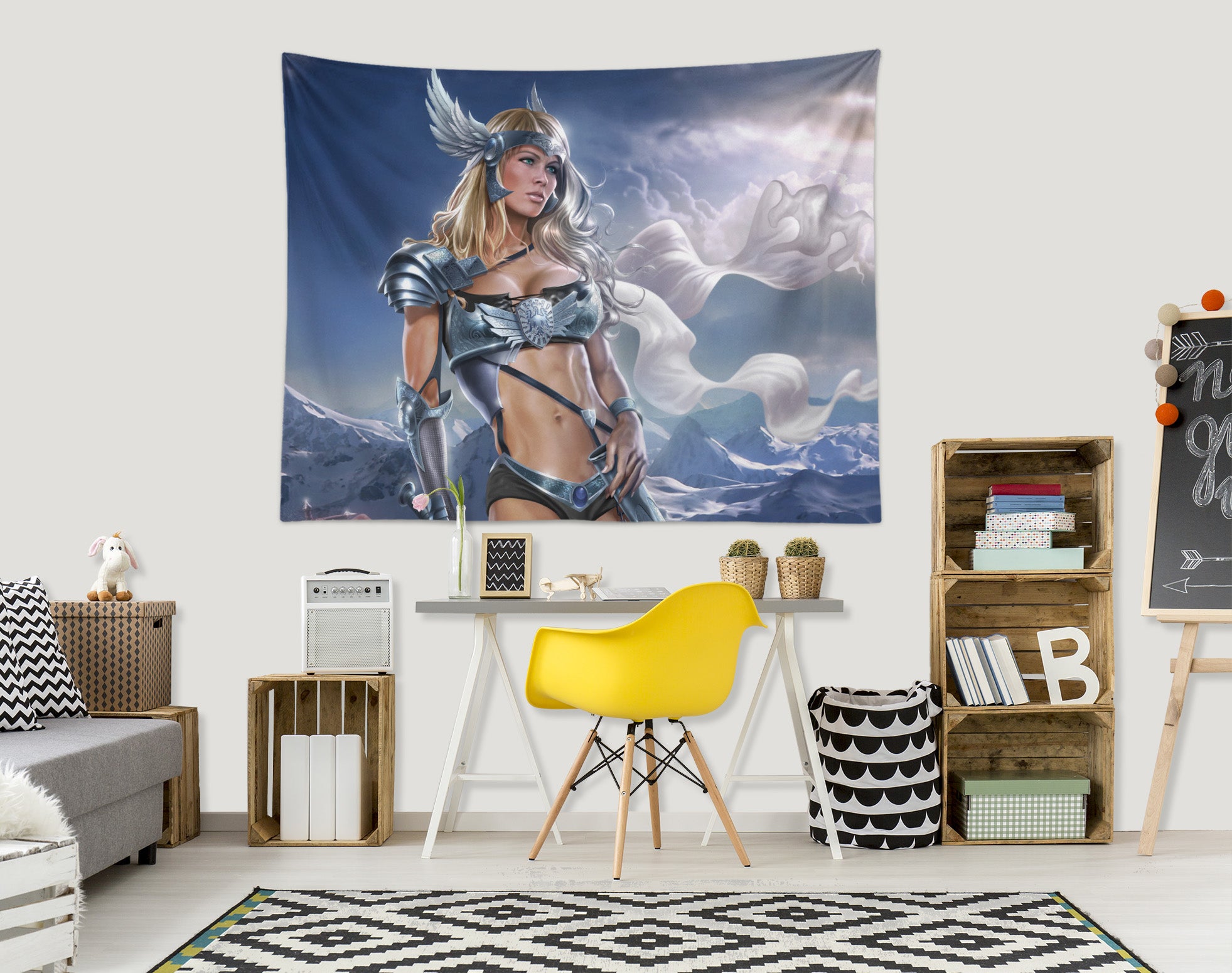 3D Female Warrior Sky 121204 Tom Wood Tapestry Hanging Cloth Hang