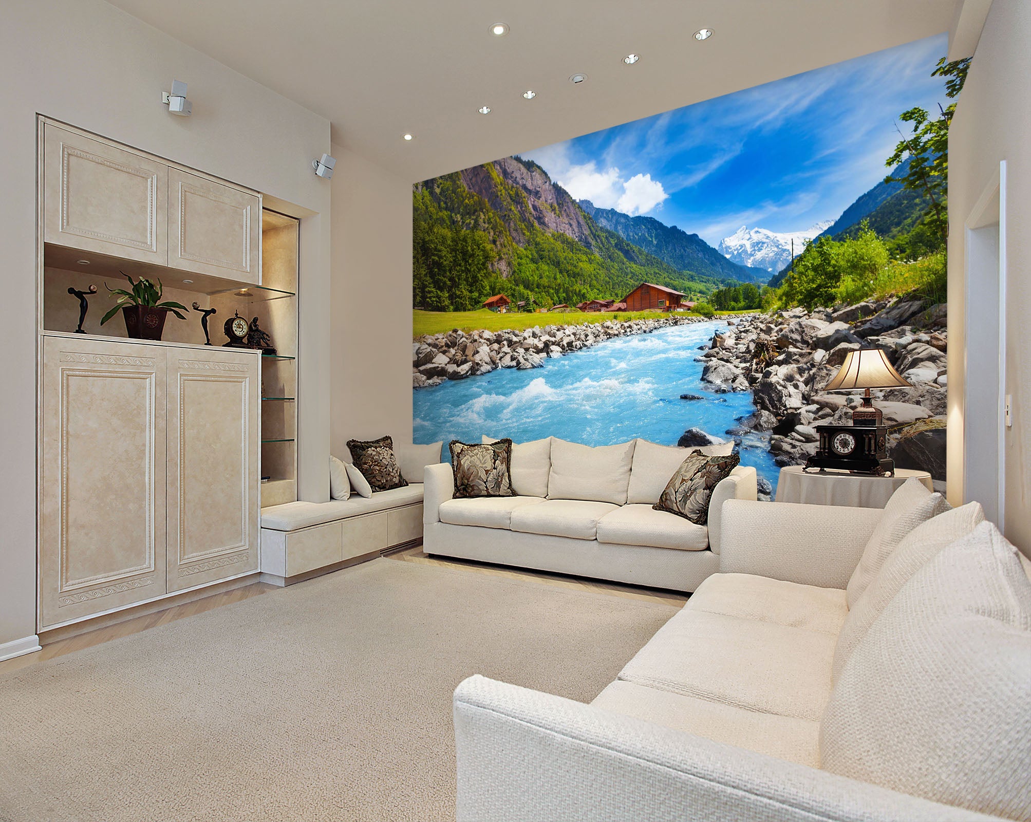 3D Lake Stone House 196 Wall Murals