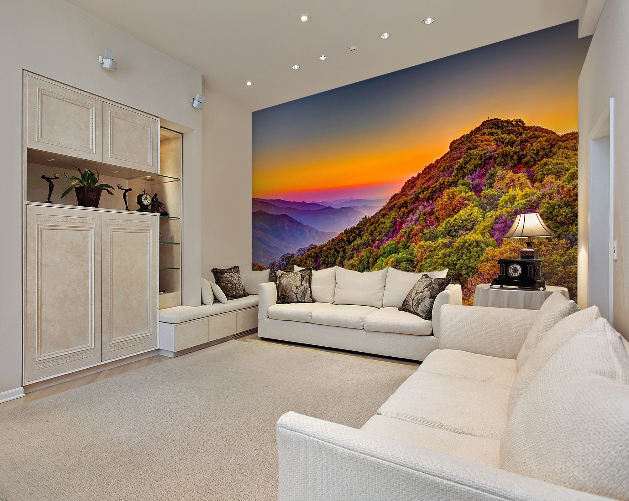 3D Sunset Mountain Forest 227 Wall Murals