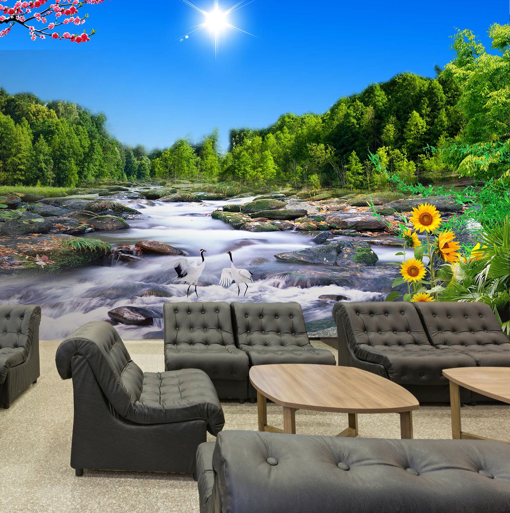 3D River Ccrane Forest 205 Wall Murals