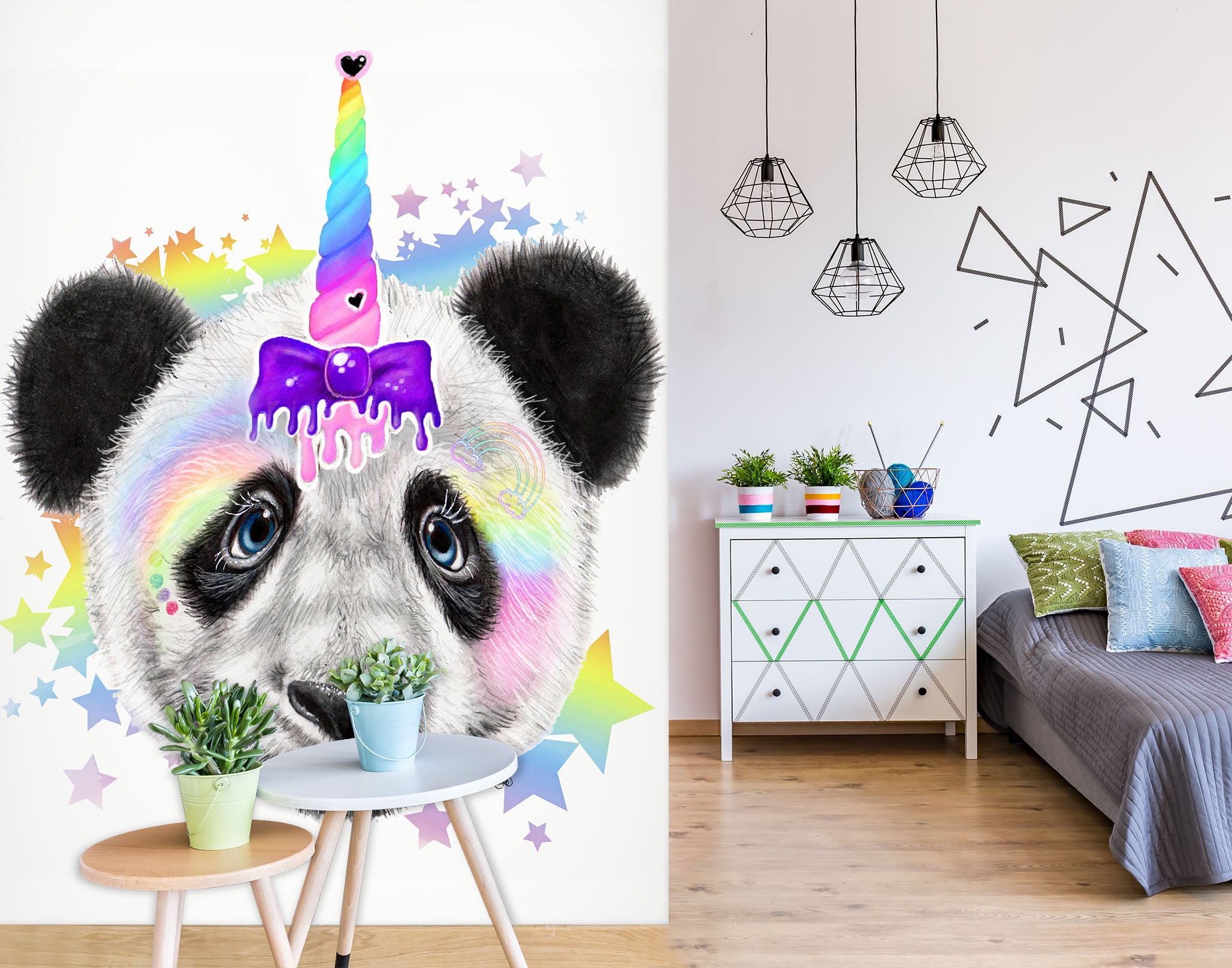 3D Color Star Panda 8448 Sheena Pike Wall Mural Wall Murals