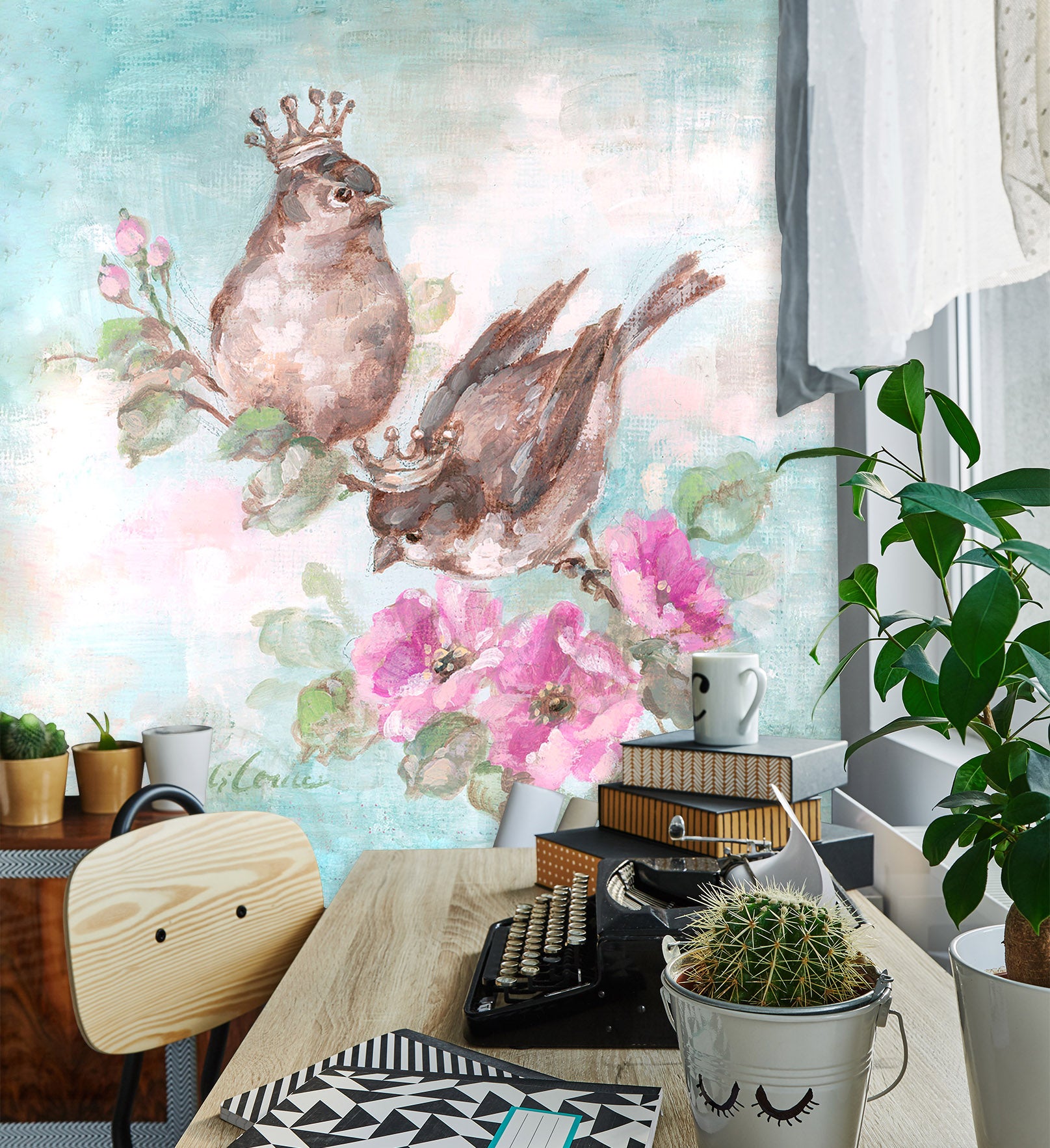 3D Flower Magpie 1605 Debi Coules Wall Mural Wall Murals