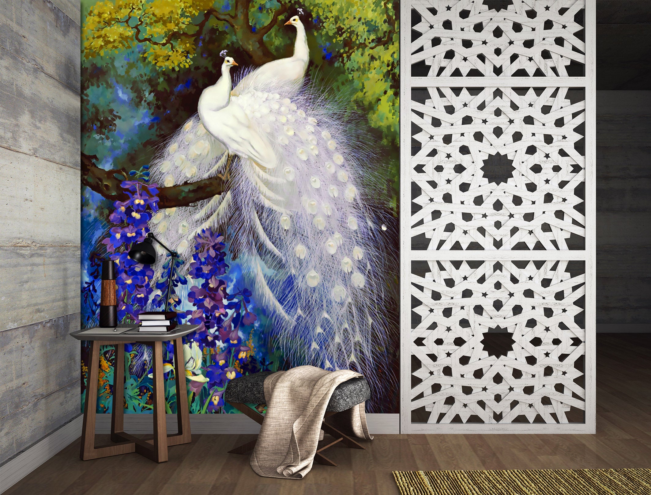 3D White Peacock 1103 Wall Murals