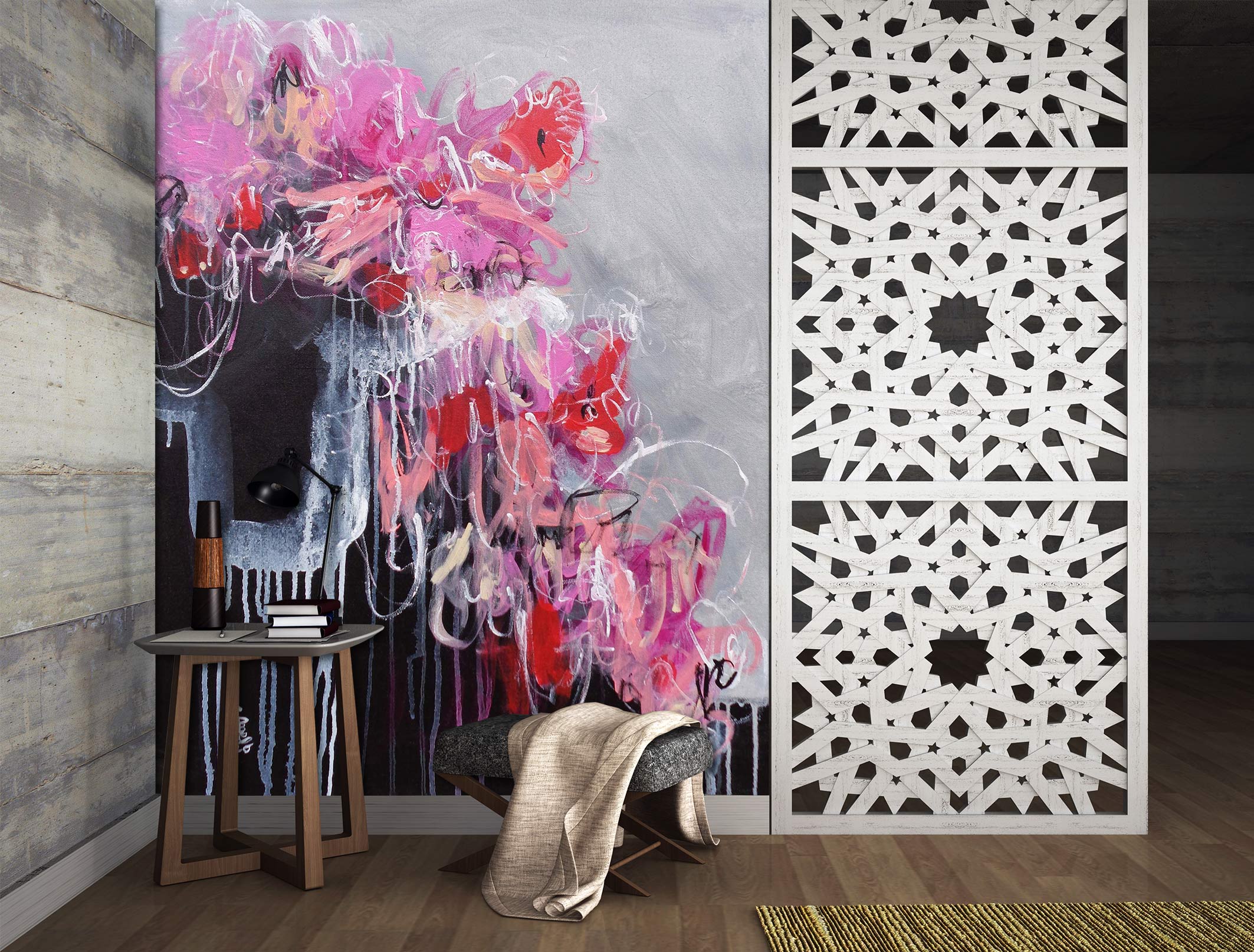 3D Pink Flowers Doodle 121139 Misako Chida Wall Mural Wall Murals