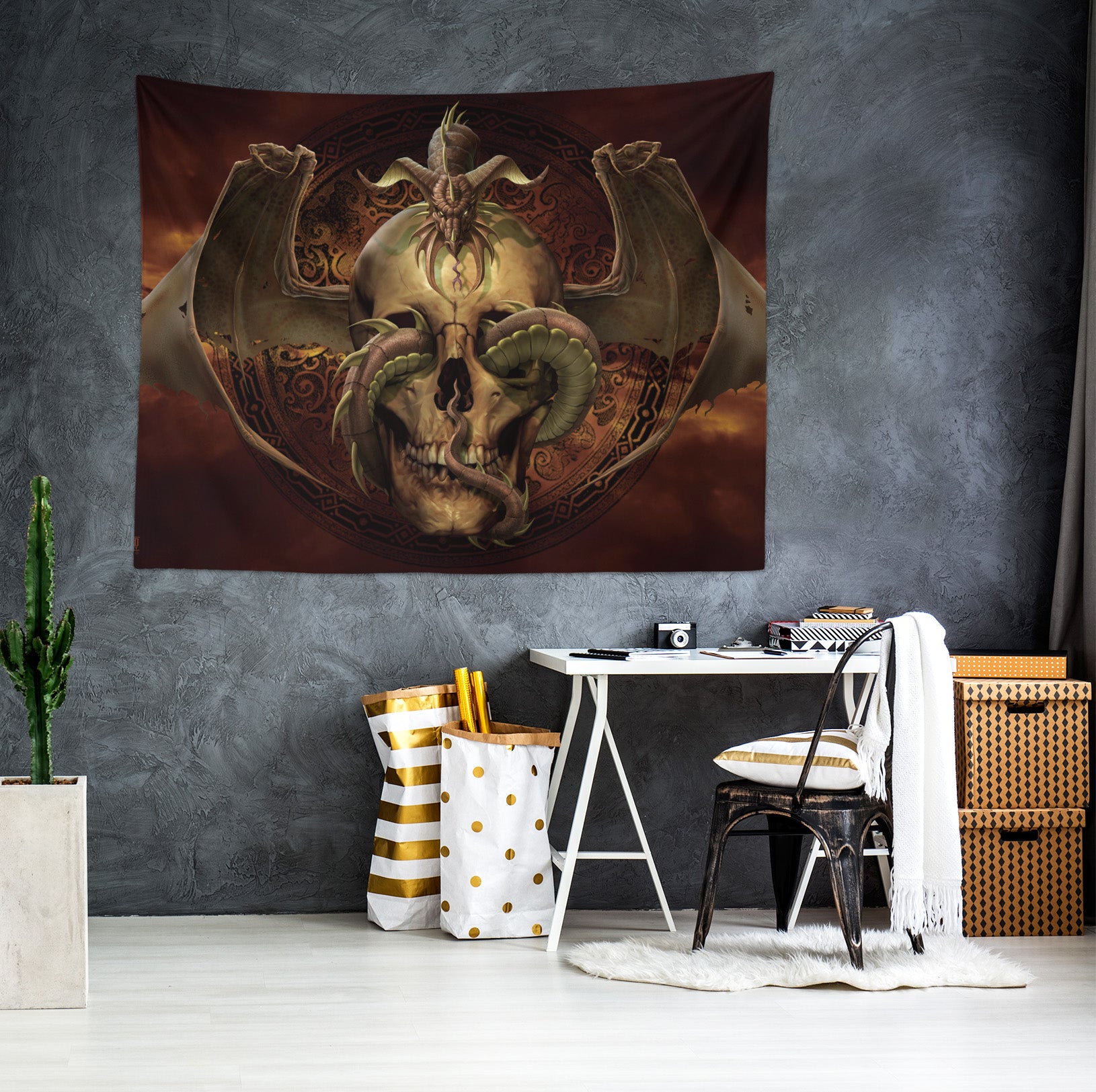 3D Skull 121202 Tom Wood Tapestry Hanging Cloth Hang