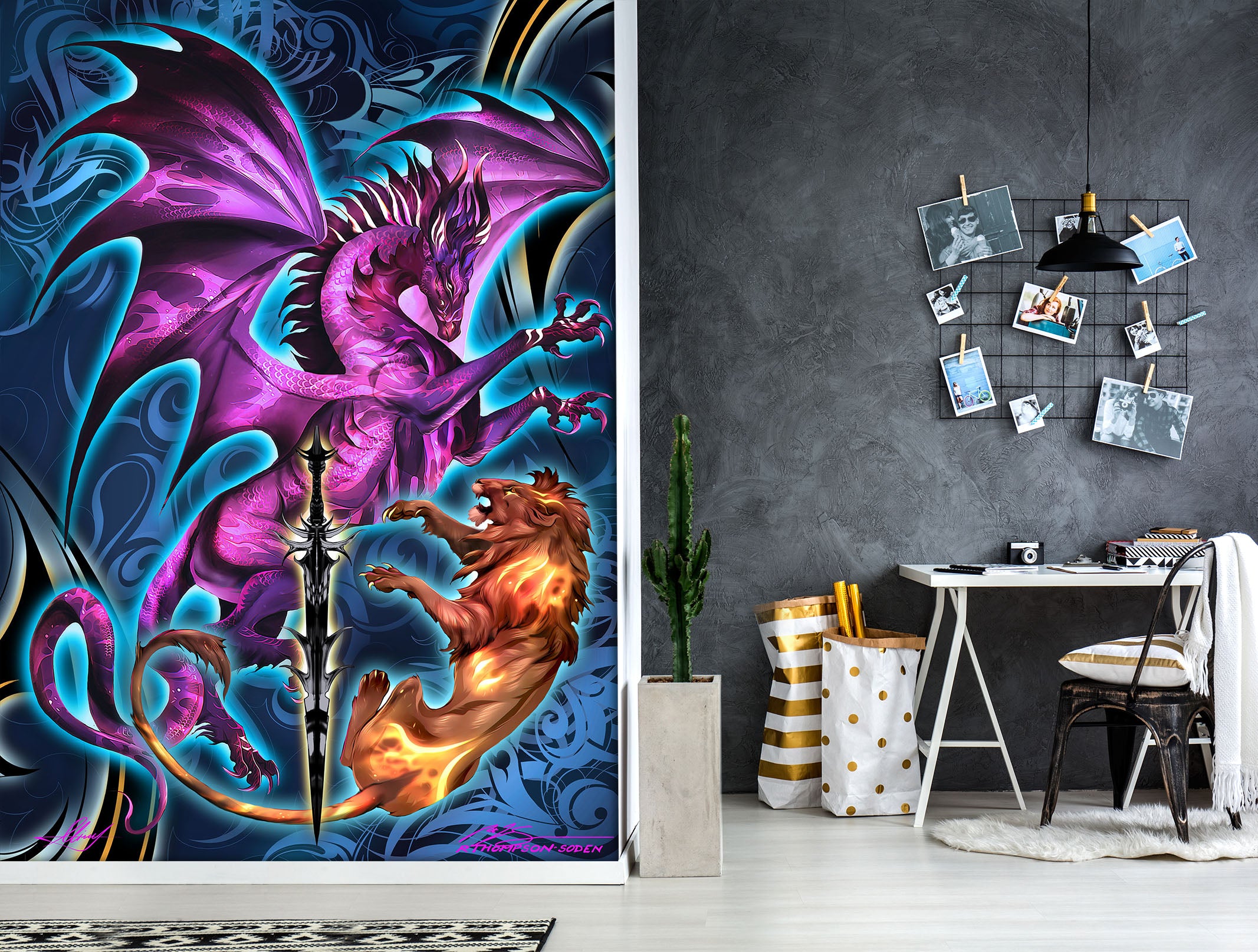 3D Dragon Lion 8131 Ruth Thompson Wall Mural Wall Murals