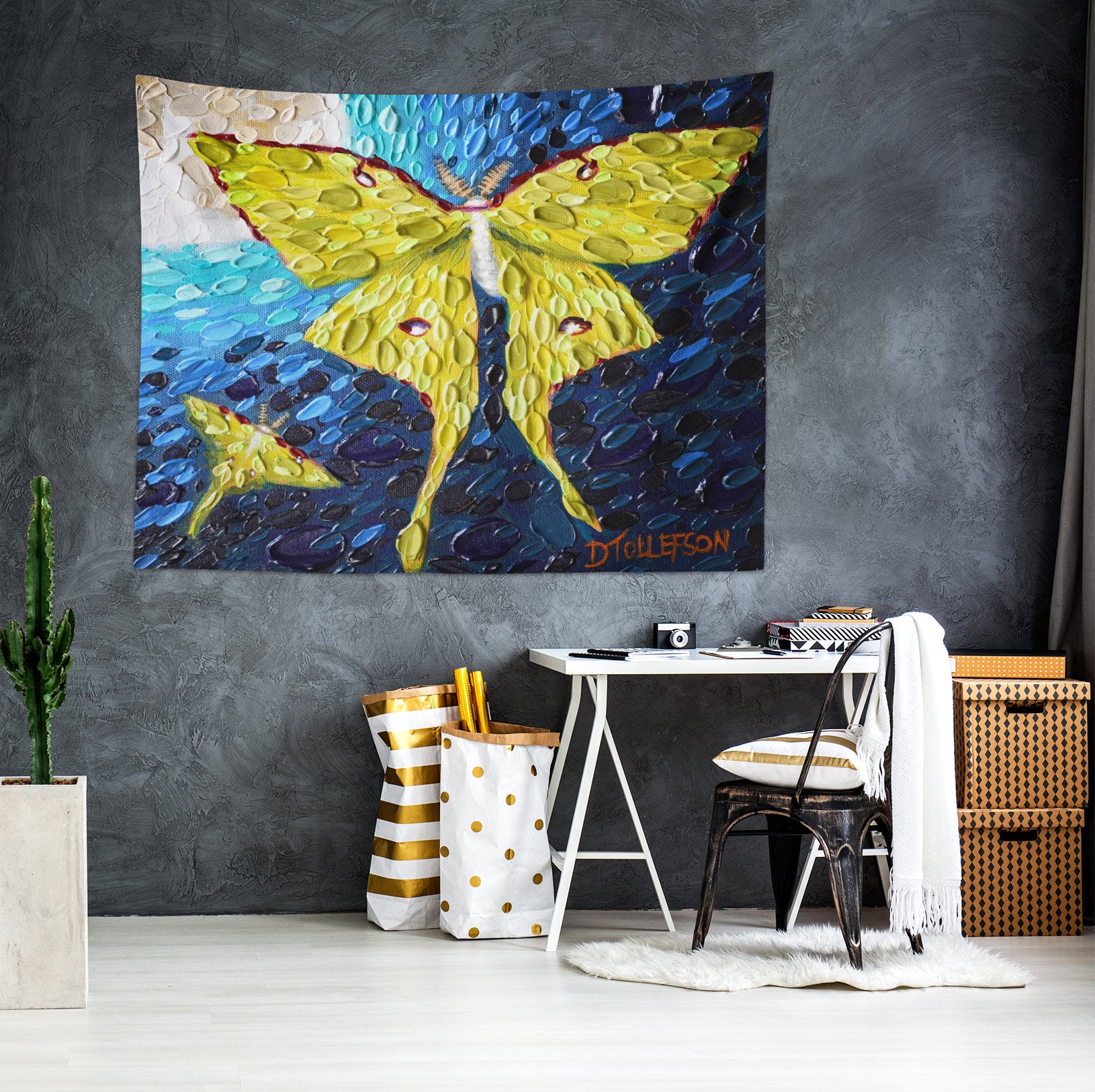 3D Yellow Butterfly 11807 Dena Tollefson Tapestry Hanging Cloth Hang