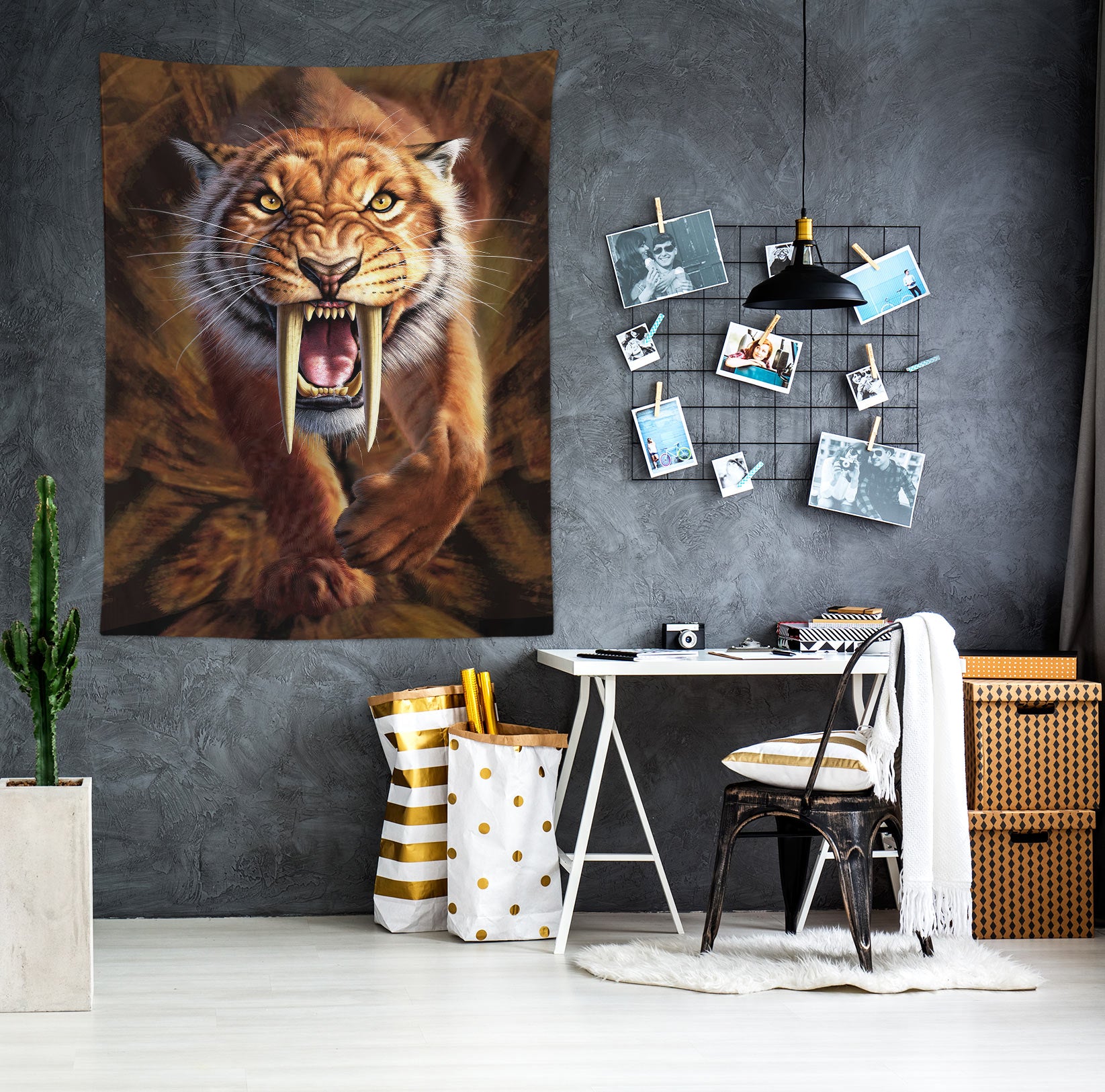 3D Saber-Toothed Tiger 111157 Jerry LoFaro Tapestry Hanging Cloth Hang