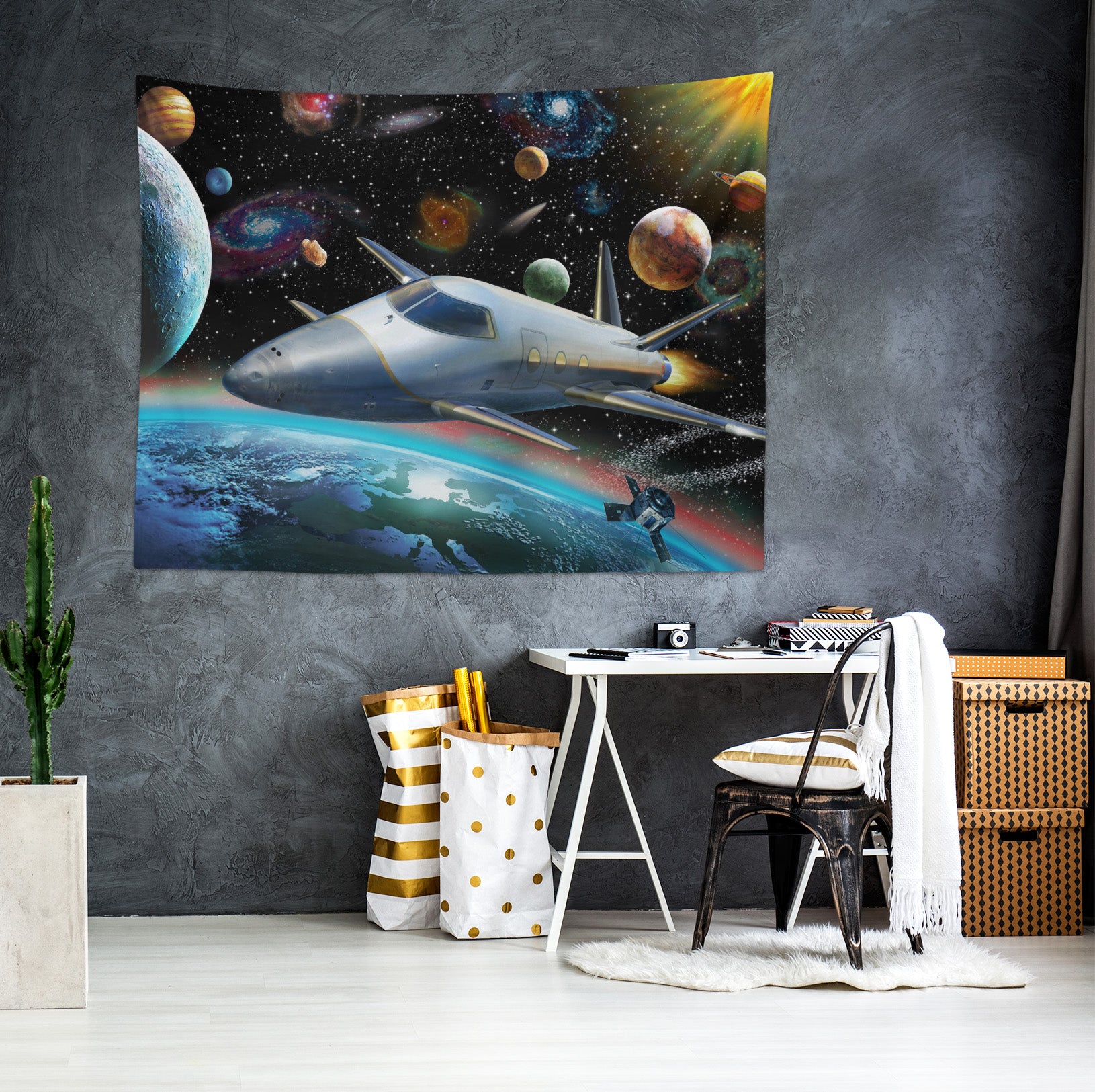 3D Space Planet Rocket 720 Adrian Chesterman Tapestry Hanging Cloth Hang