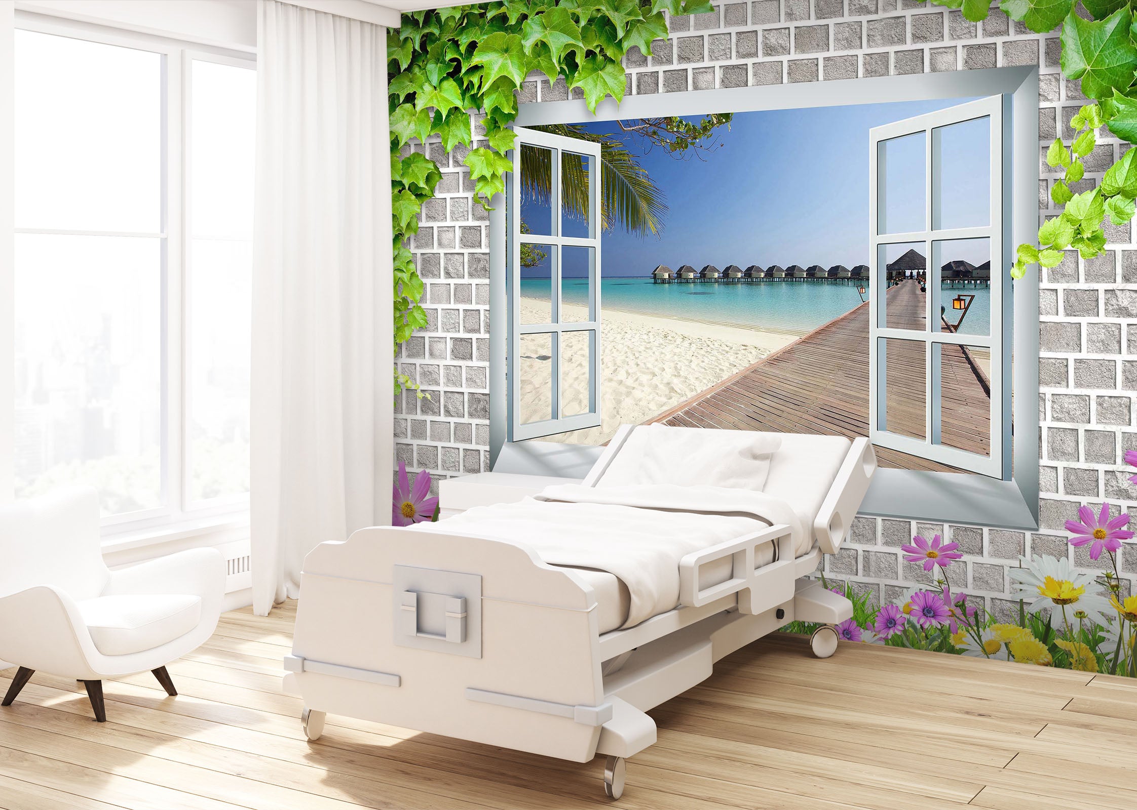 3D Window Beach 195 Wall Murals