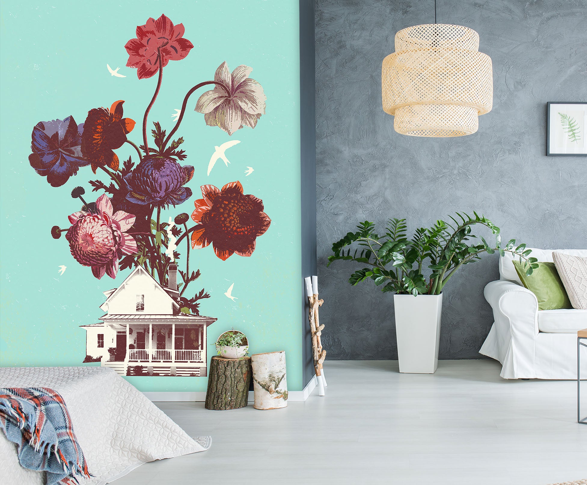 3D Flower House 1404 Showdeer Wall Mural Wall Murals