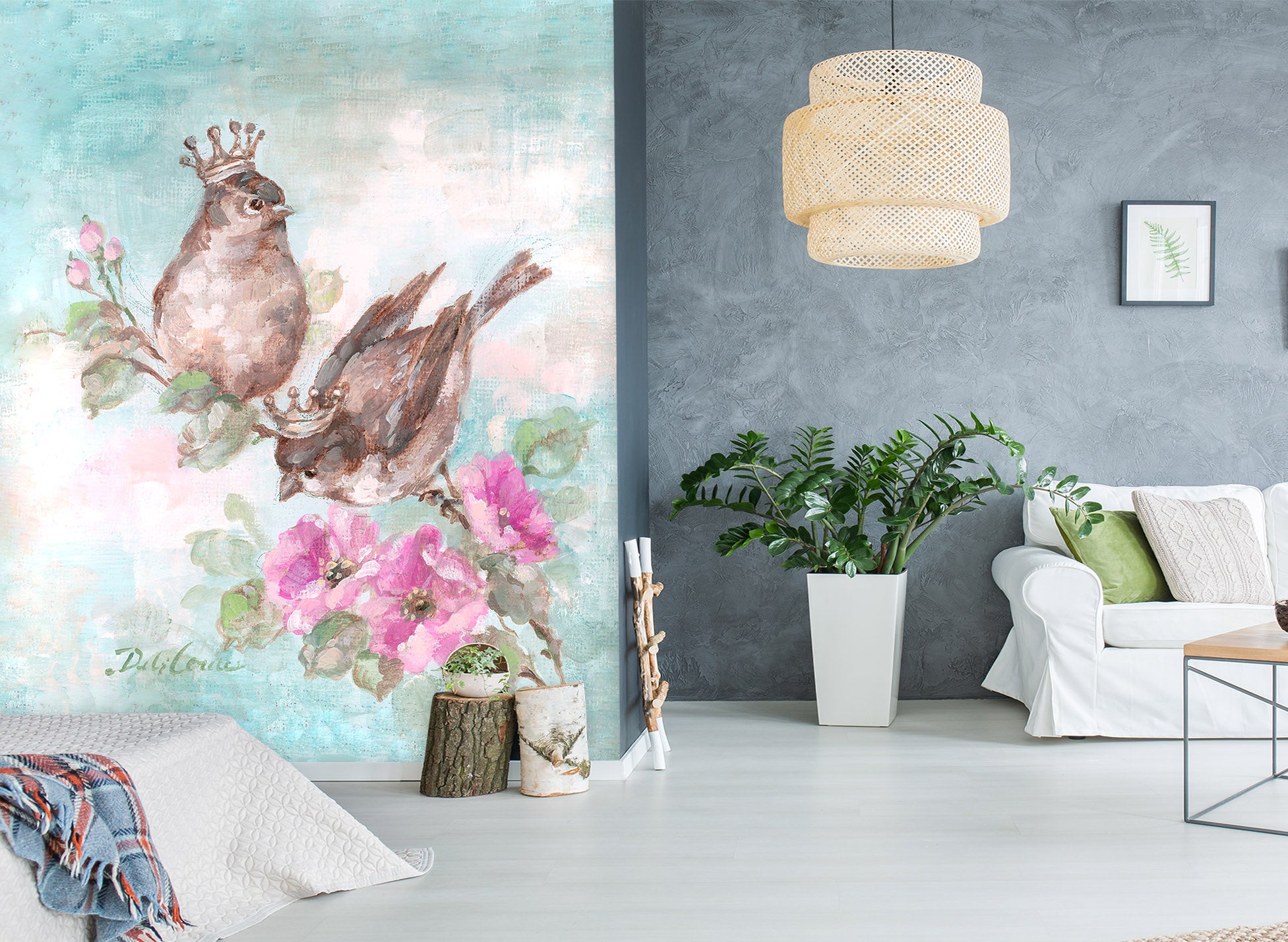 3D Flower Magpie 1605 Debi Coules Wall Mural Wall Murals