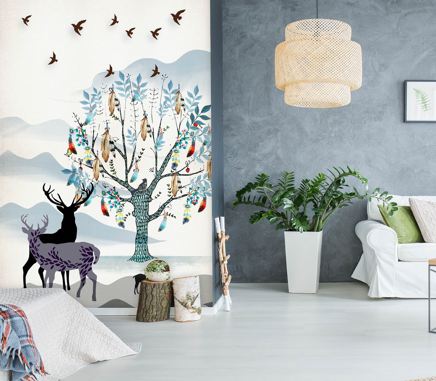 3D Forest Deer 052 Wall Murals