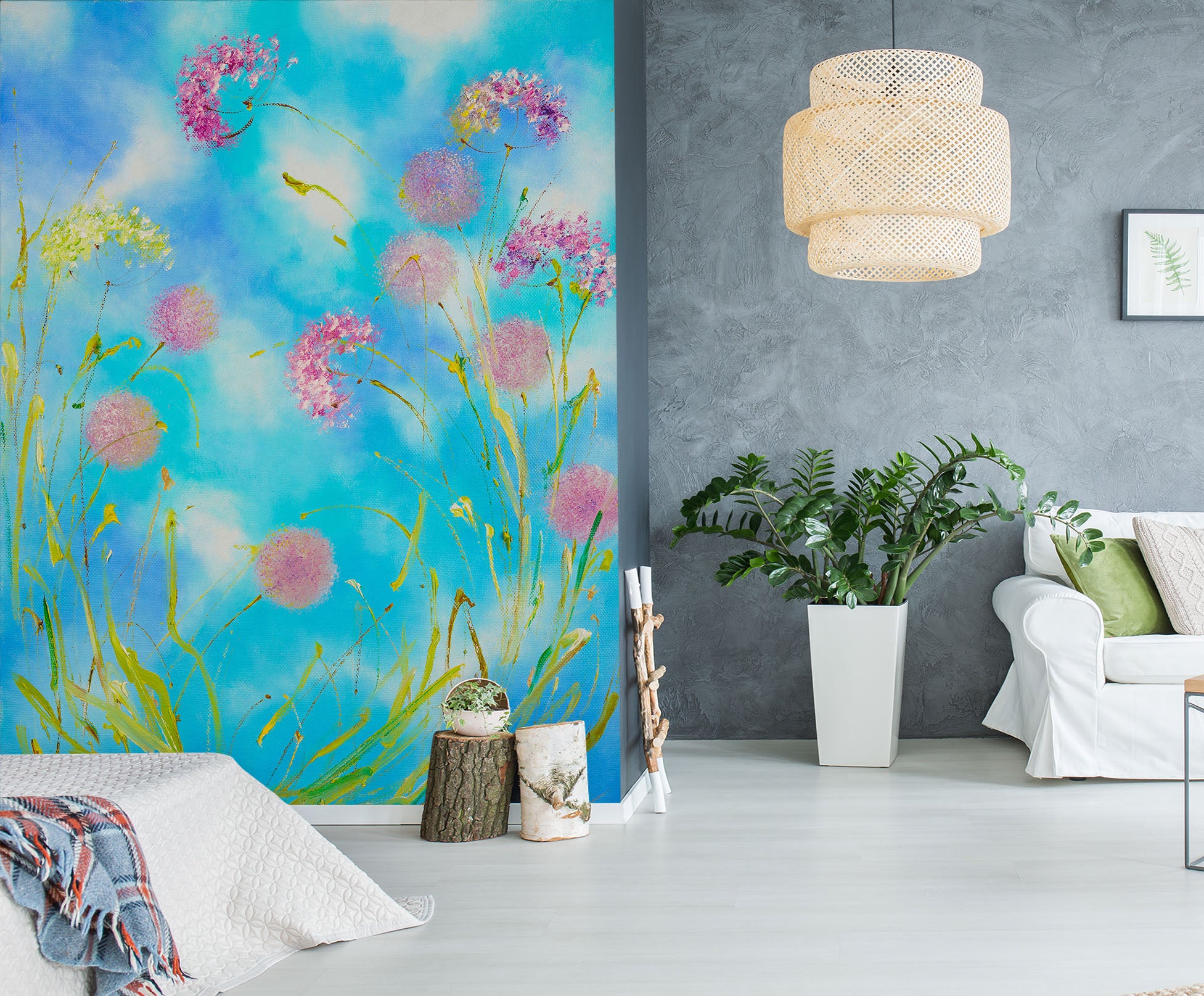 3D Pink Flower Grass 270 Skromova Marina Wall Mural Wall Murals