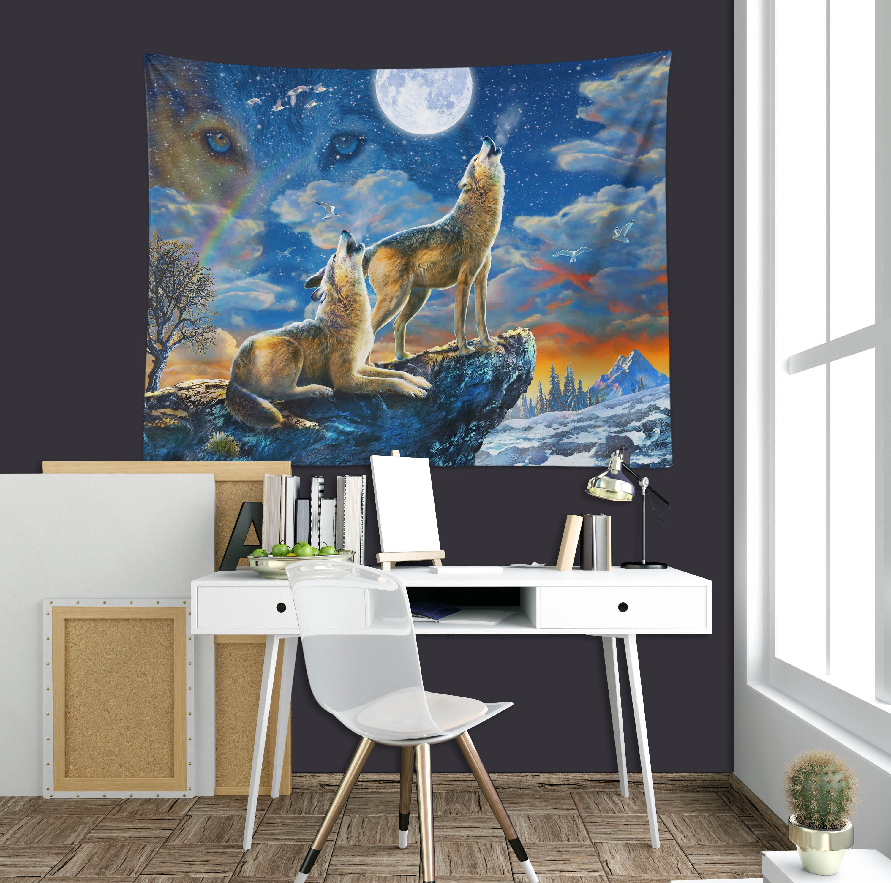 3D Moon Wolf Howling 728 Adrian Chesterman Tapestry Hanging Cloth Hang