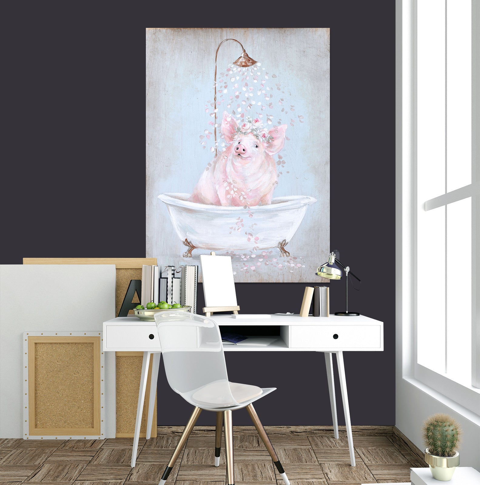 3D Pig Take Shower 039 Debi Coules Wall Sticker