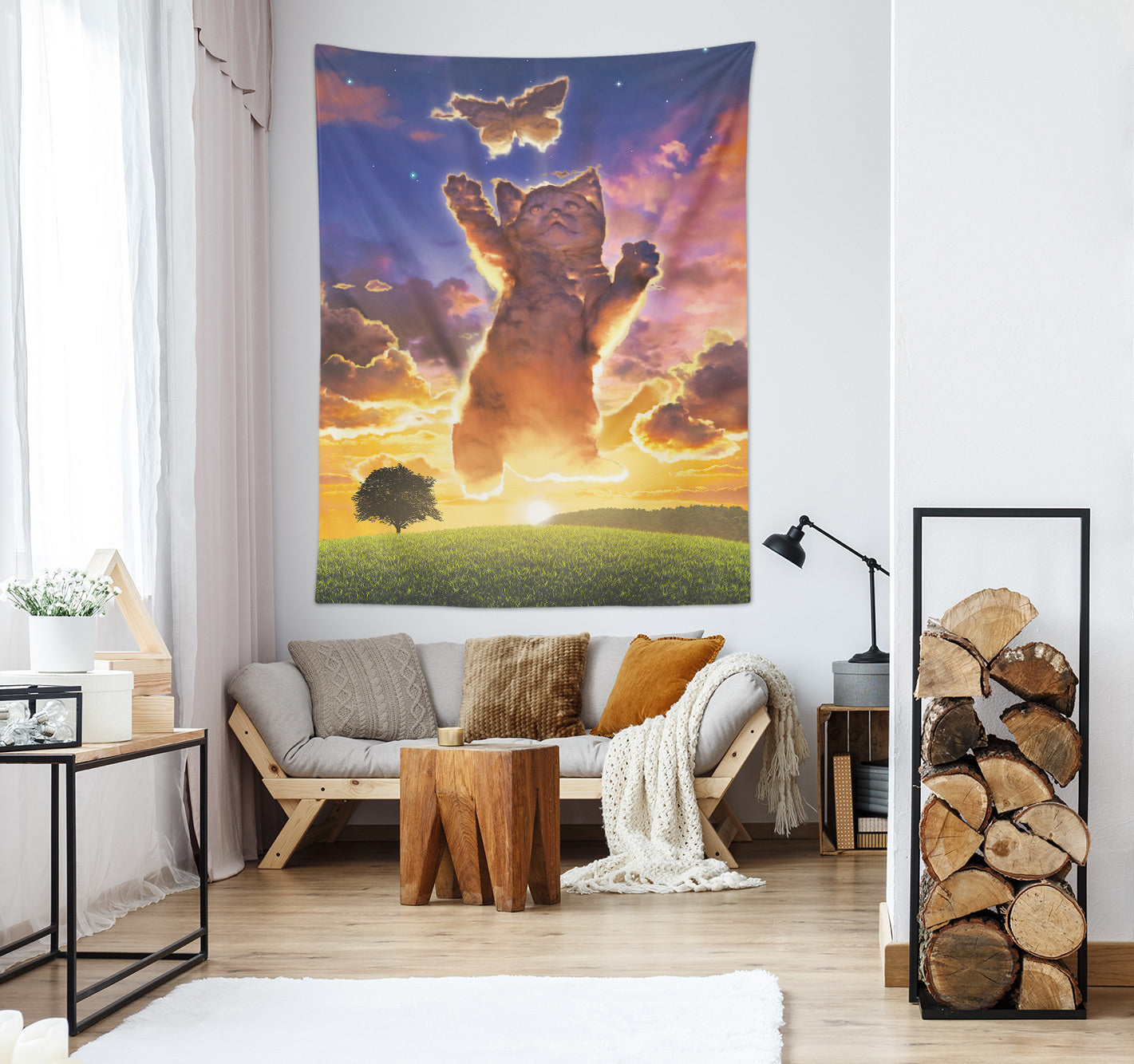 3D Sky Grass Cat 116221 Vincent Tapestry Hanging Cloth Hang