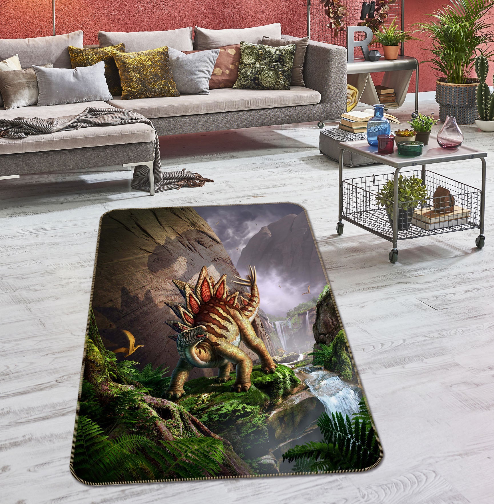 3D Dinosaur War 1065 Jerry LoFaro Rug Non Slip Rug Mat