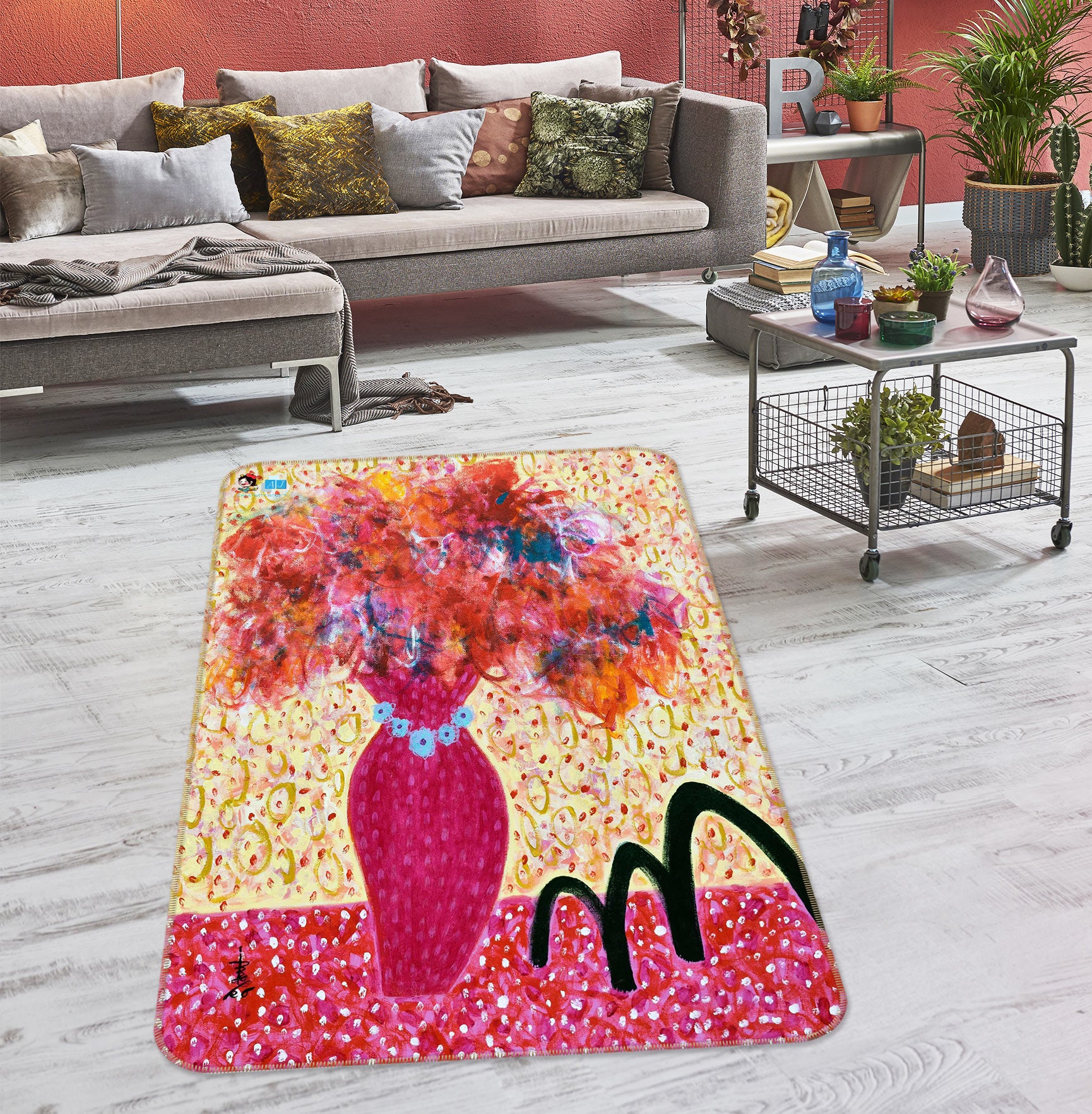 3D Red Vase 123147 Misako Chida Rug Non Slip Rug Mat