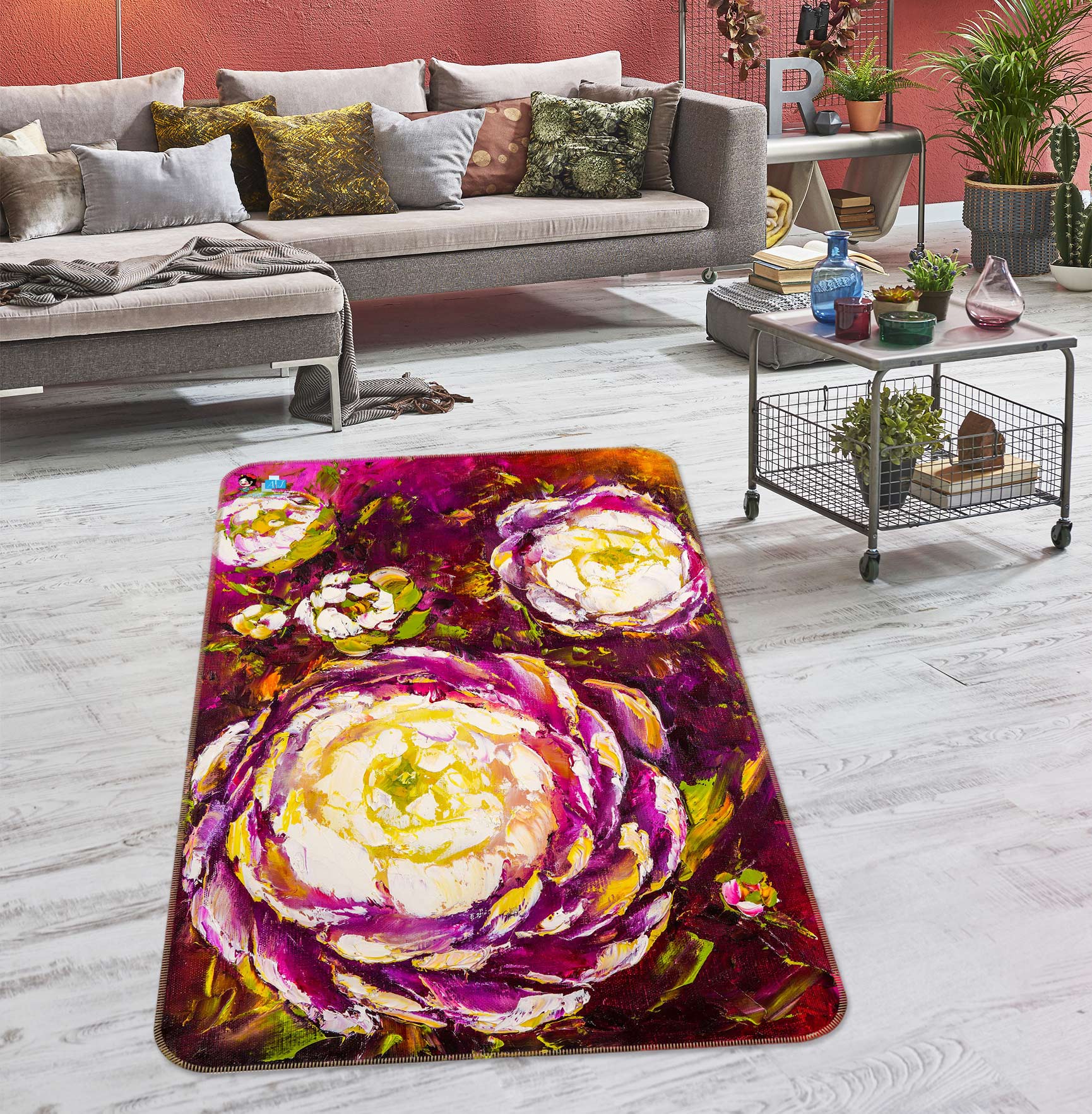 3D Purple Flower 1138 Skromova Marina Rug Non Slip Rug Mat