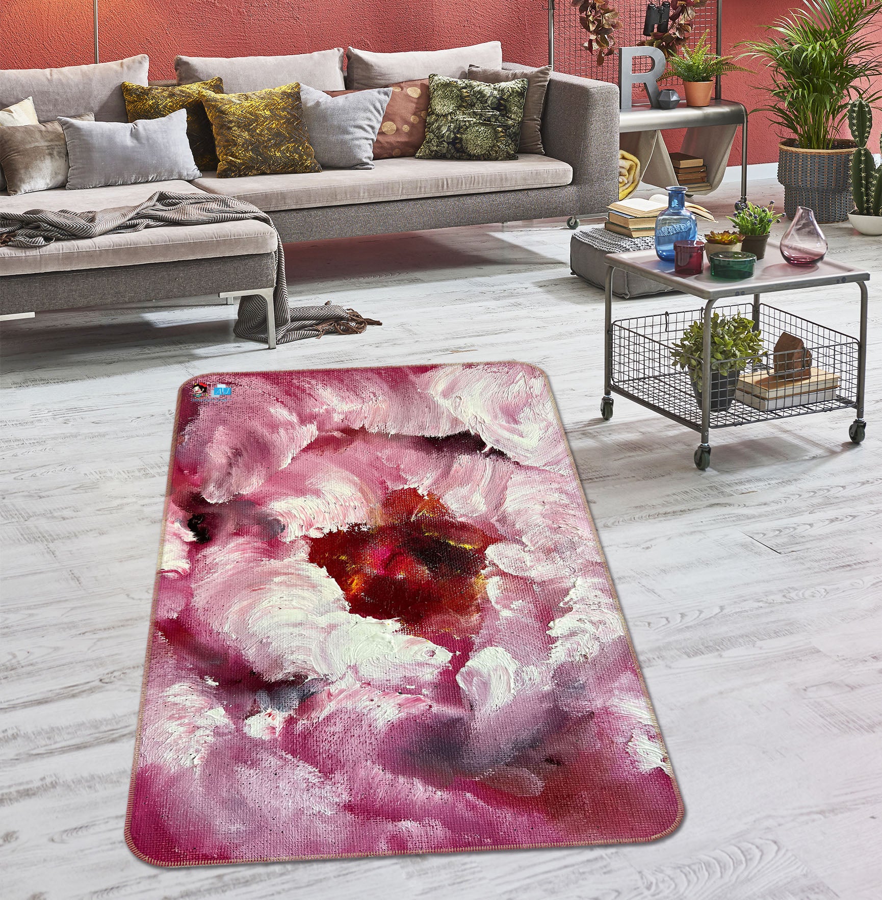 3D Painted Pink Flower 1286 Skromova Marina Rug Non Slip Rug Mat