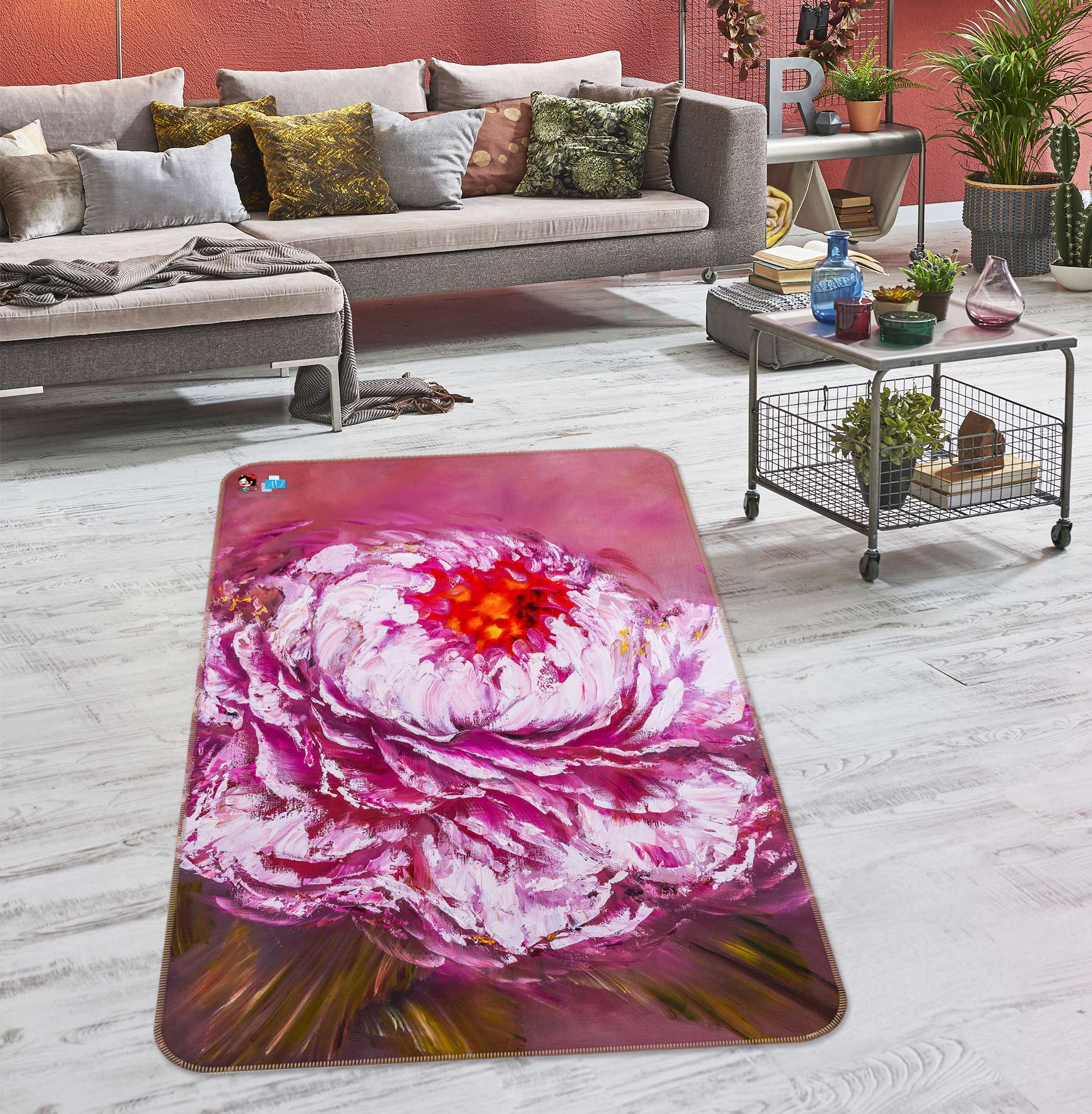 3D Pink Flower 1161 Skromova Marina Rug Non Slip Rug Mat