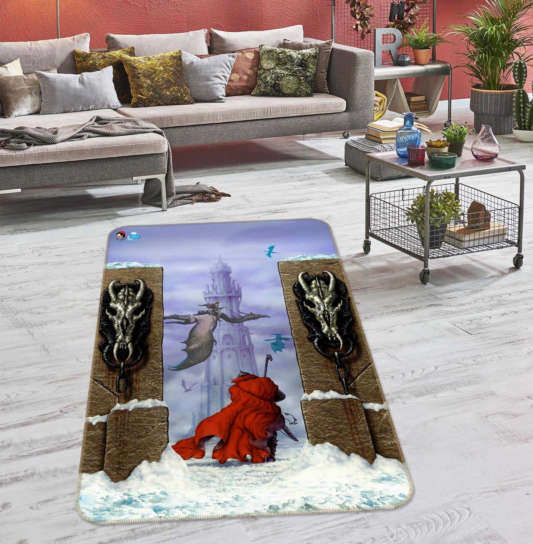 3D Red Robe Dragon 5183 Ciruelo Rug Non Slip Rug Mat