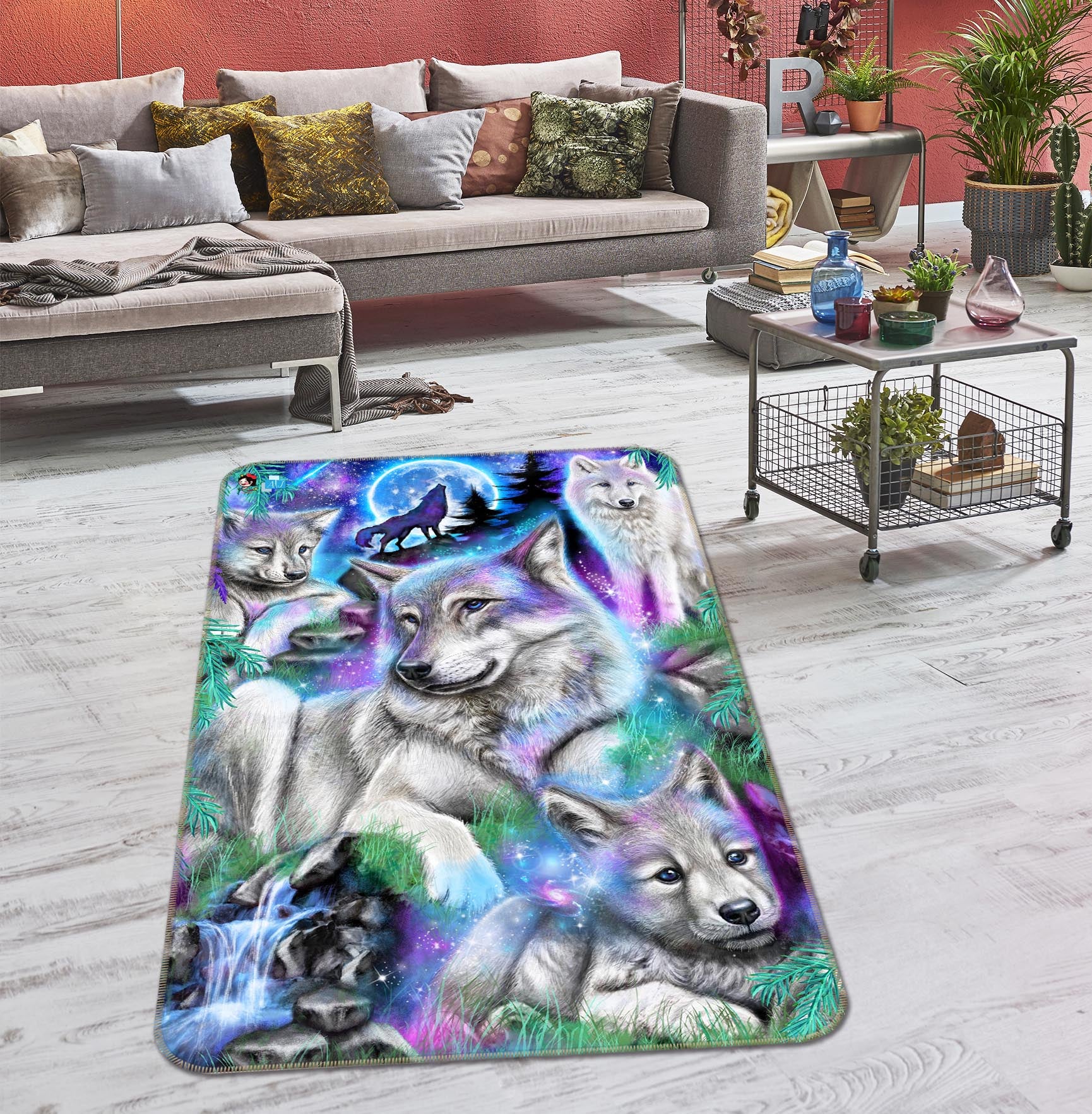 3D Moon Wolf 8538 Sheena Pike Rug Non Slip Rug Mat